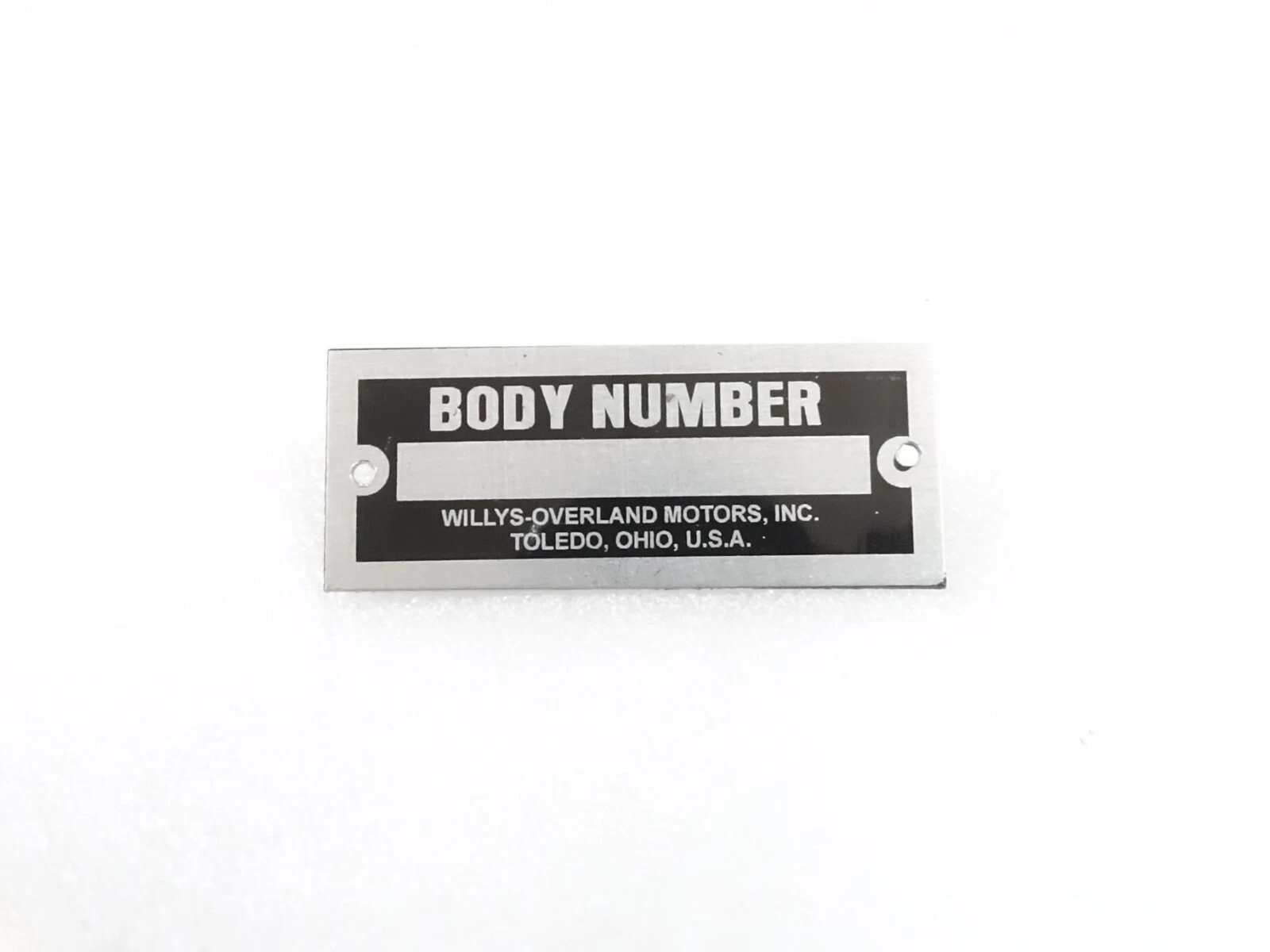 DATA PLATE FOR WILLYS OVERLAND MOTORS OHIO USA #V308-8