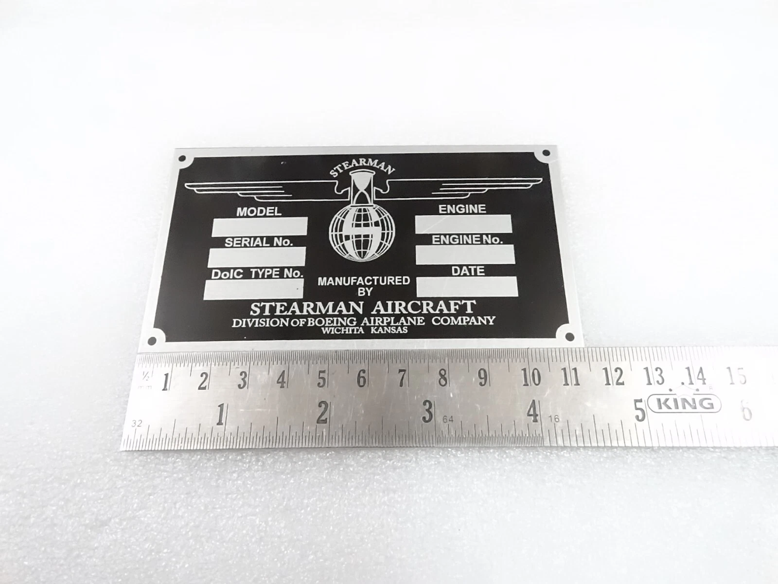 DATA PLATE FITS TO BOEING STEARMAN AIRCRAFT #V332-8