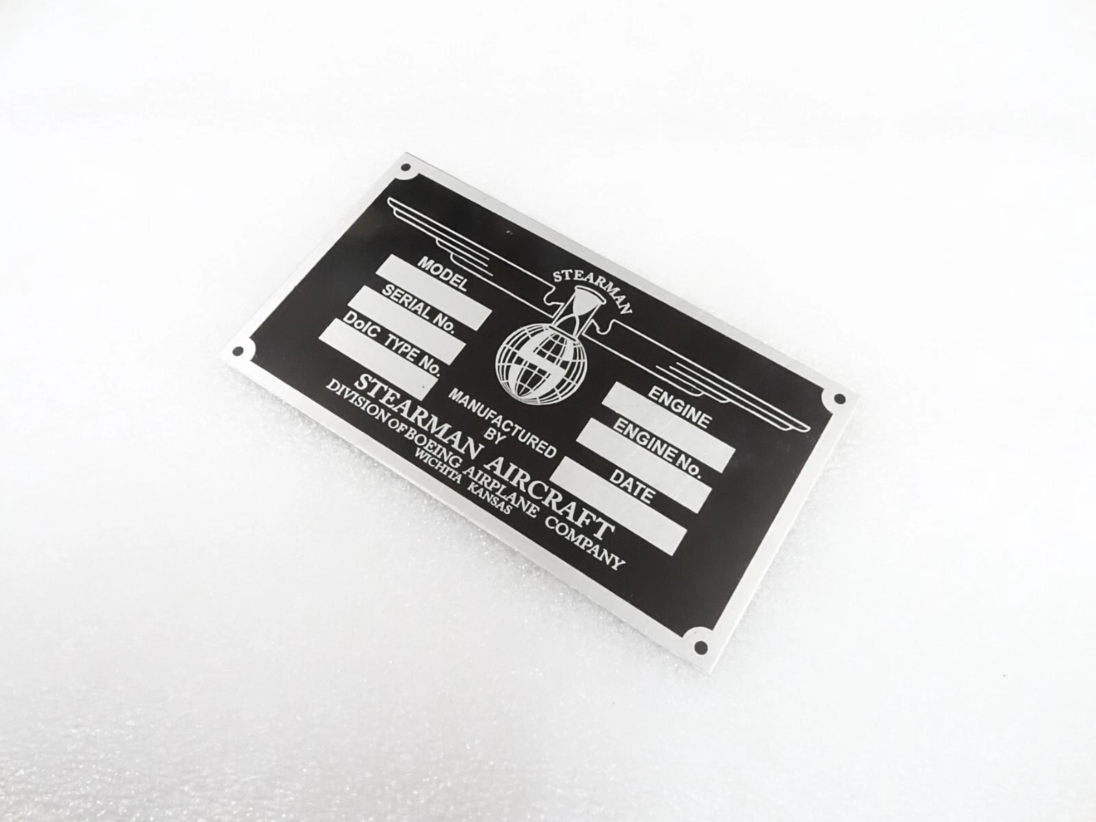 DATA PLATE FITS TO BOEING STEARMAN AIRCRAFT #V332-8
