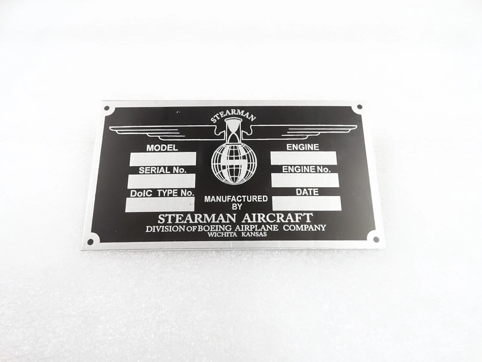DATA PLATE FITS TO BOEING STEARMAN AIRCRAFT #V332-8