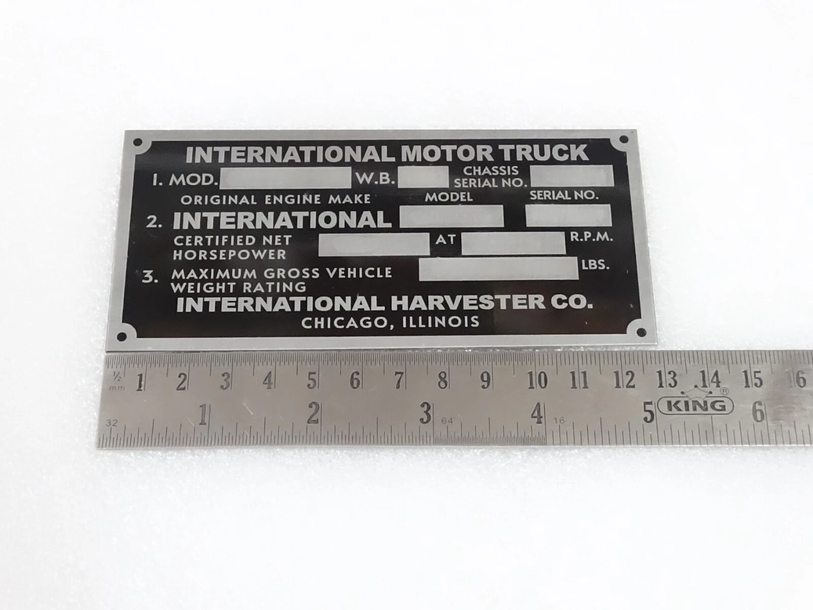 DATA PLATE FITS TO INTERNATIONAL HARVESTER R-SERIES TRUCK 1953 #V339-8