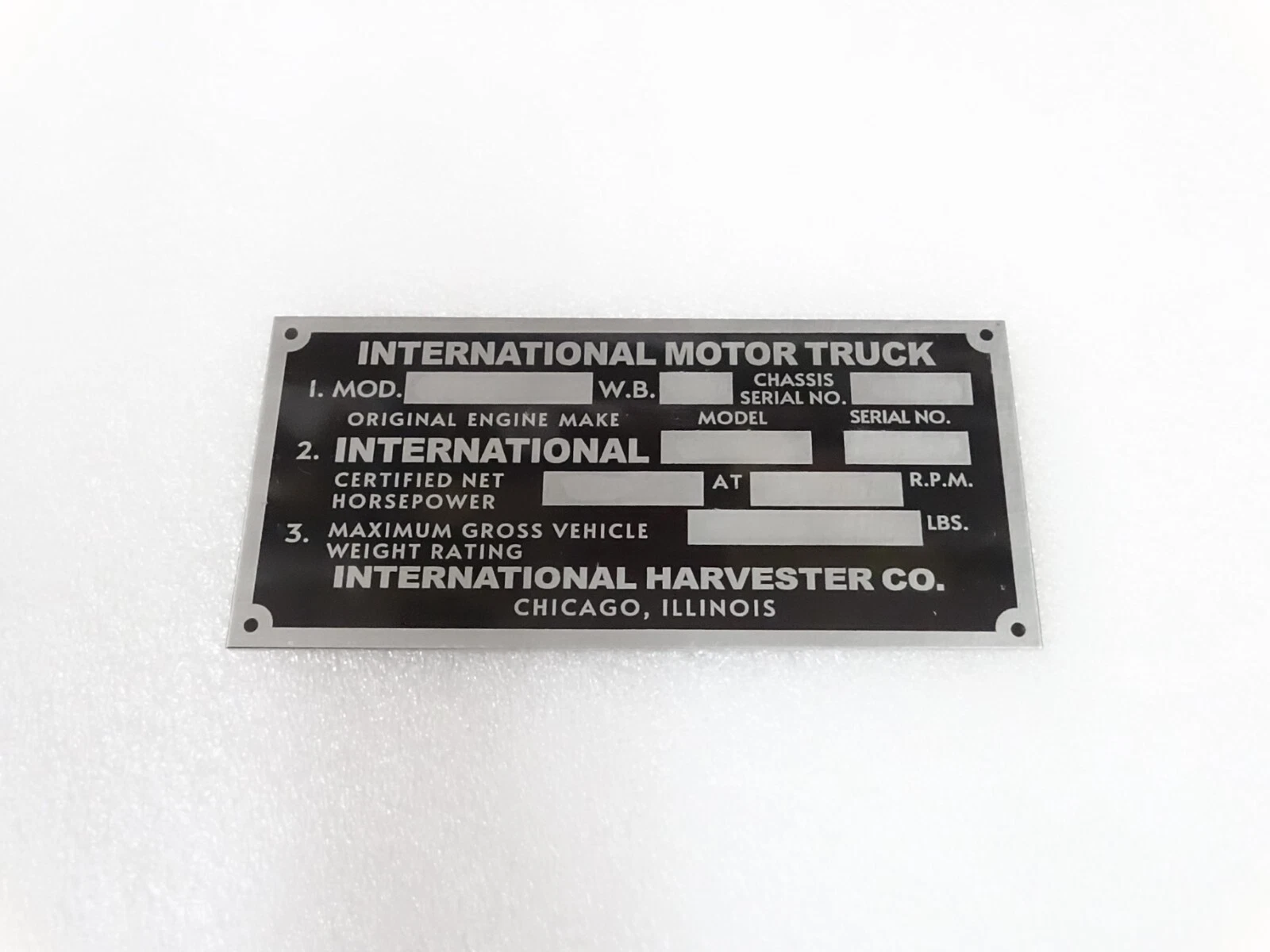 DATA PLATE FITS TO INTERNATIONAL HARVESTER R-SERIES TRUCK 1953 #V339-8