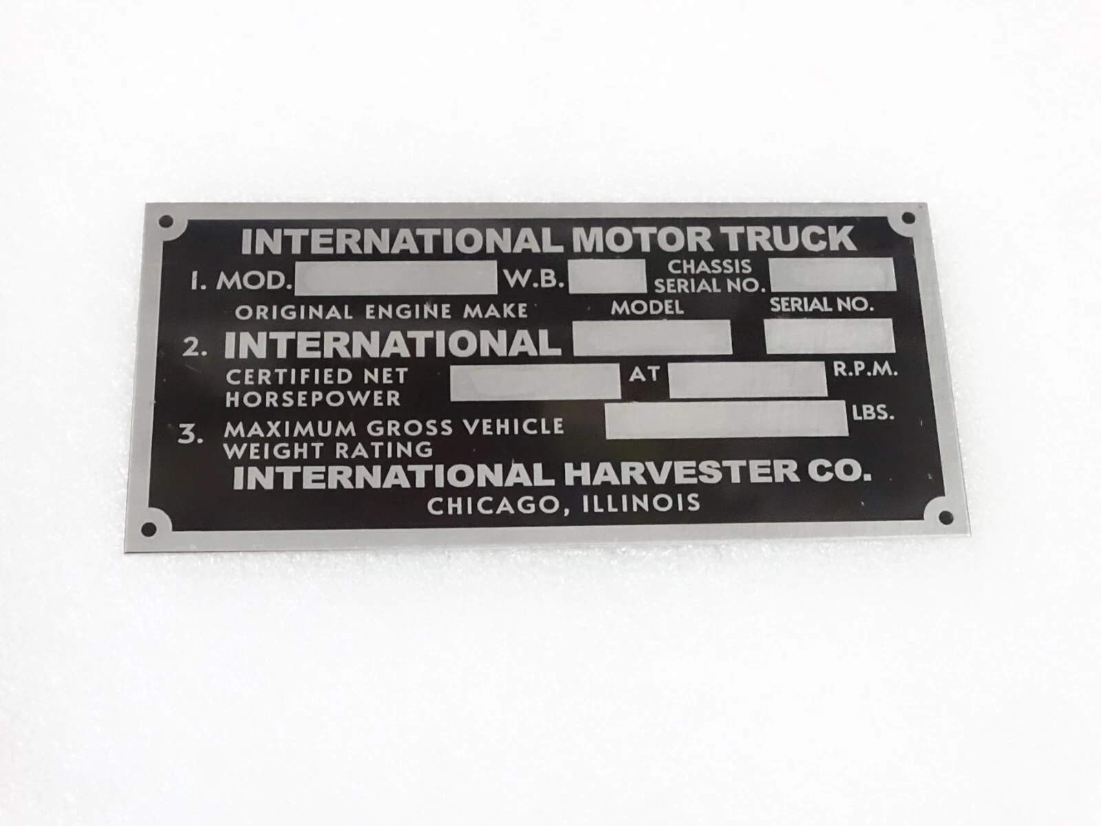 DATA PLATE FITS TO INTERNATIONAL HARVESTER R-SERIES TRUCK 1953 #V339-8
