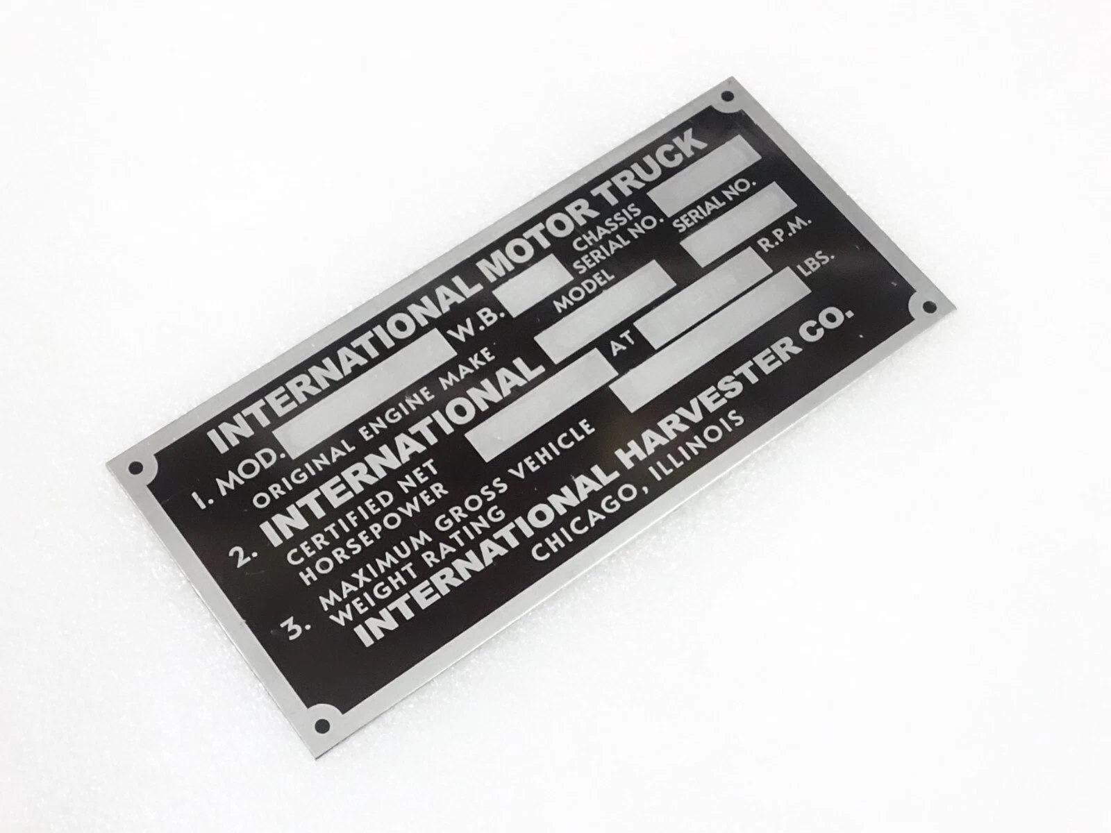 DATA PLATE FITS TO INTERNATIONAL HARVESTER R-SERIES TRUCK 1953 #V339-8