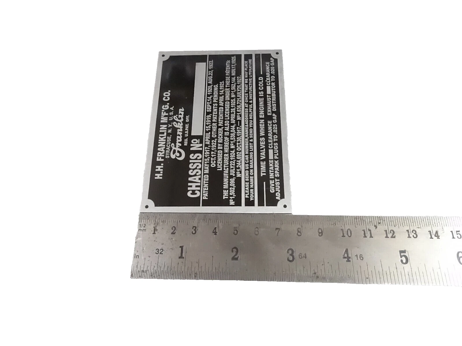 DATA PLATE FITS TO H.H. FRANKLIN AUTO 1928-31 #V399-8