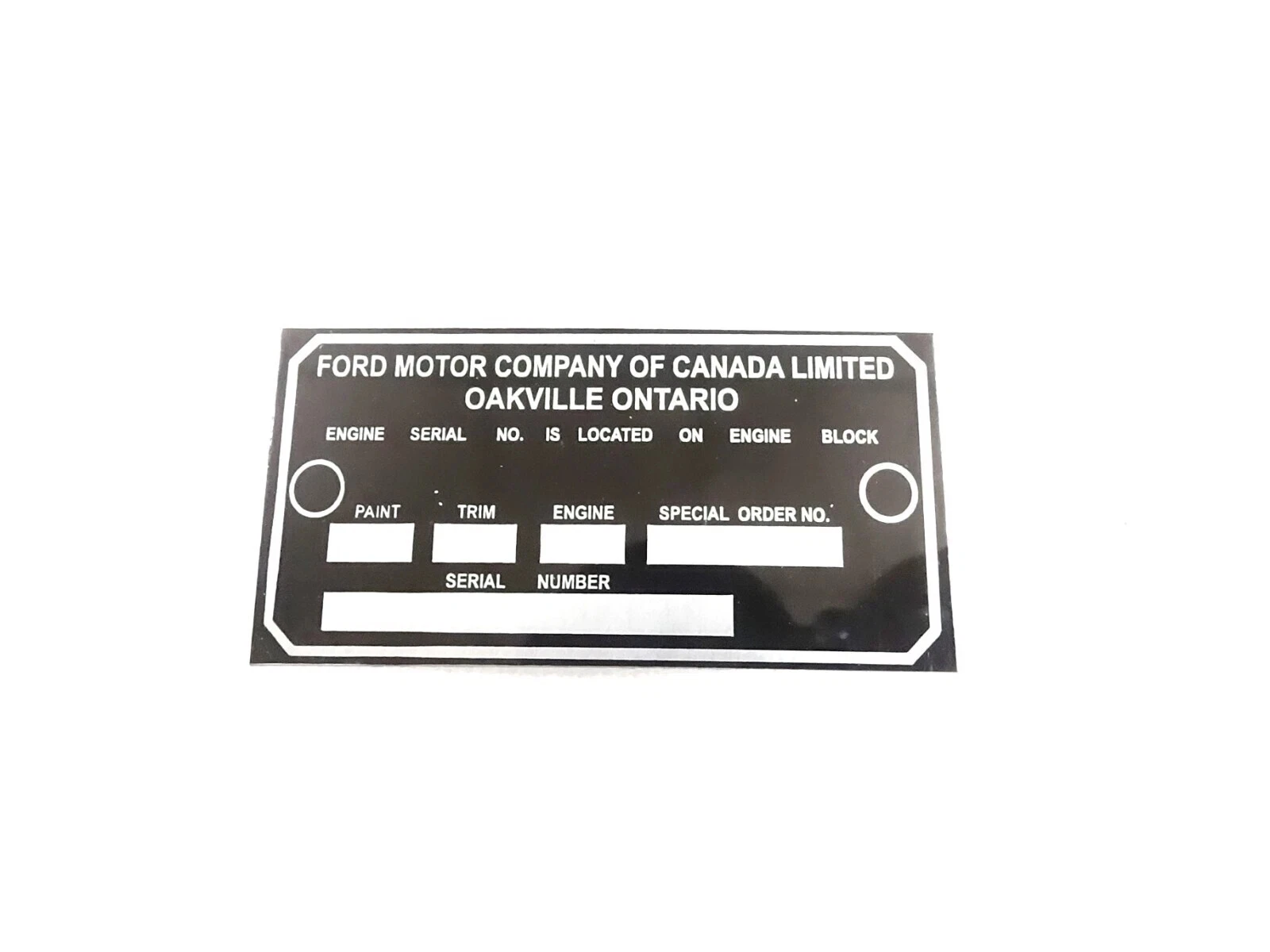 DATA PLATE FITS TO VINTAGE CLASSIC FORD MERCURY CANADA OAKVILLE ONTARIO MONTEREY