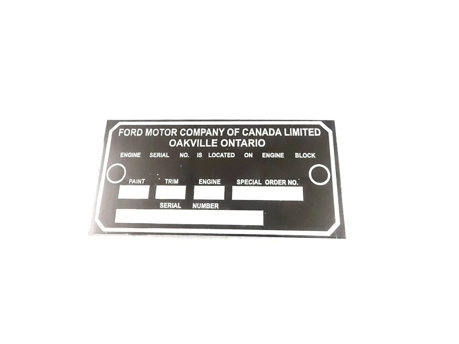 DATA PLATE FITS TO VINTAGE CLASSIC FORD MERCURY CANADA OAKVILLE ONTARIO MONTEREY