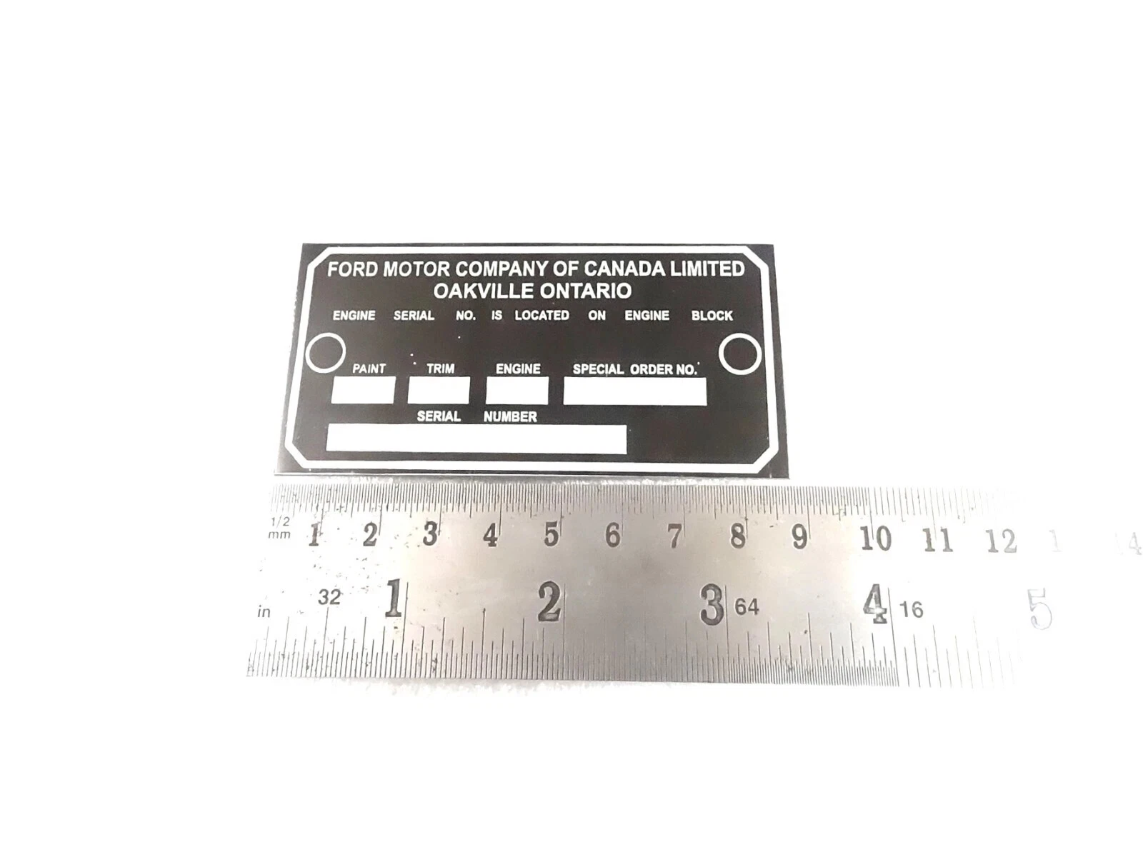 DATA PLATE FITS TO VINTAGE CLASSIC FORD MERCURY CANADA OAKVILLE ONTARIO MONTEREY