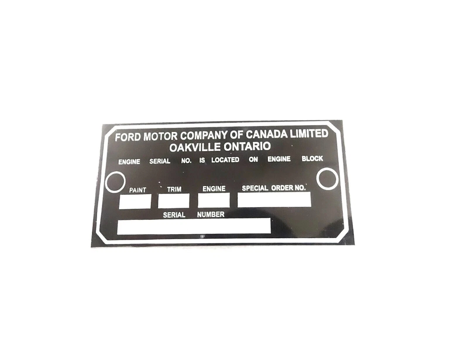 DATA PLATE FITS TO VINTAGE CLASSIC FORD MERCURY CANADA OAKVILLE ONTARIO MONTEREY