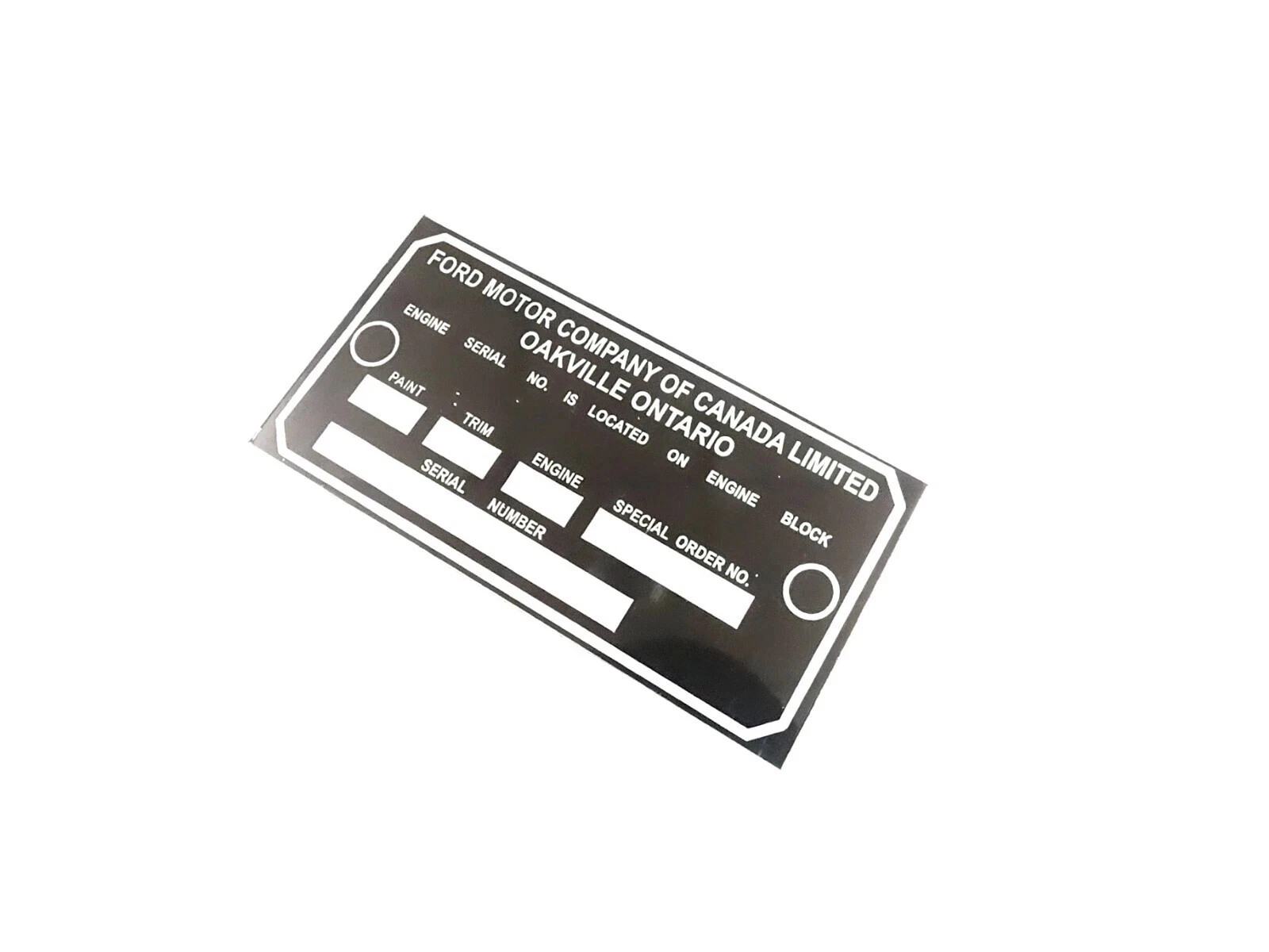 DATA PLATE FITS TO VINTAGE CLASSIC FORD MERCURY CANADA OAKVILLE ONTARIO MONTEREY