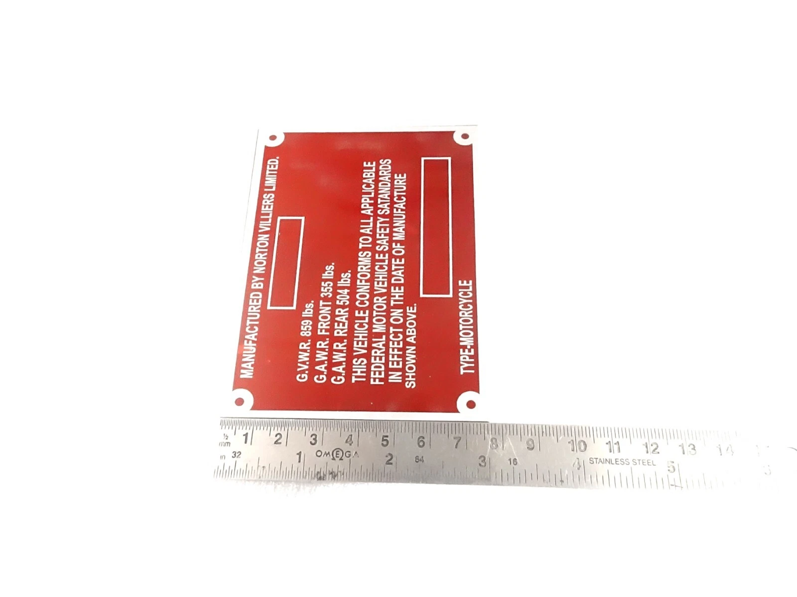 DATA PLATE FITS TO VINTAGE CLASSIC NORTON COMMANDO 750 AND 850 1972-74 #V439-8