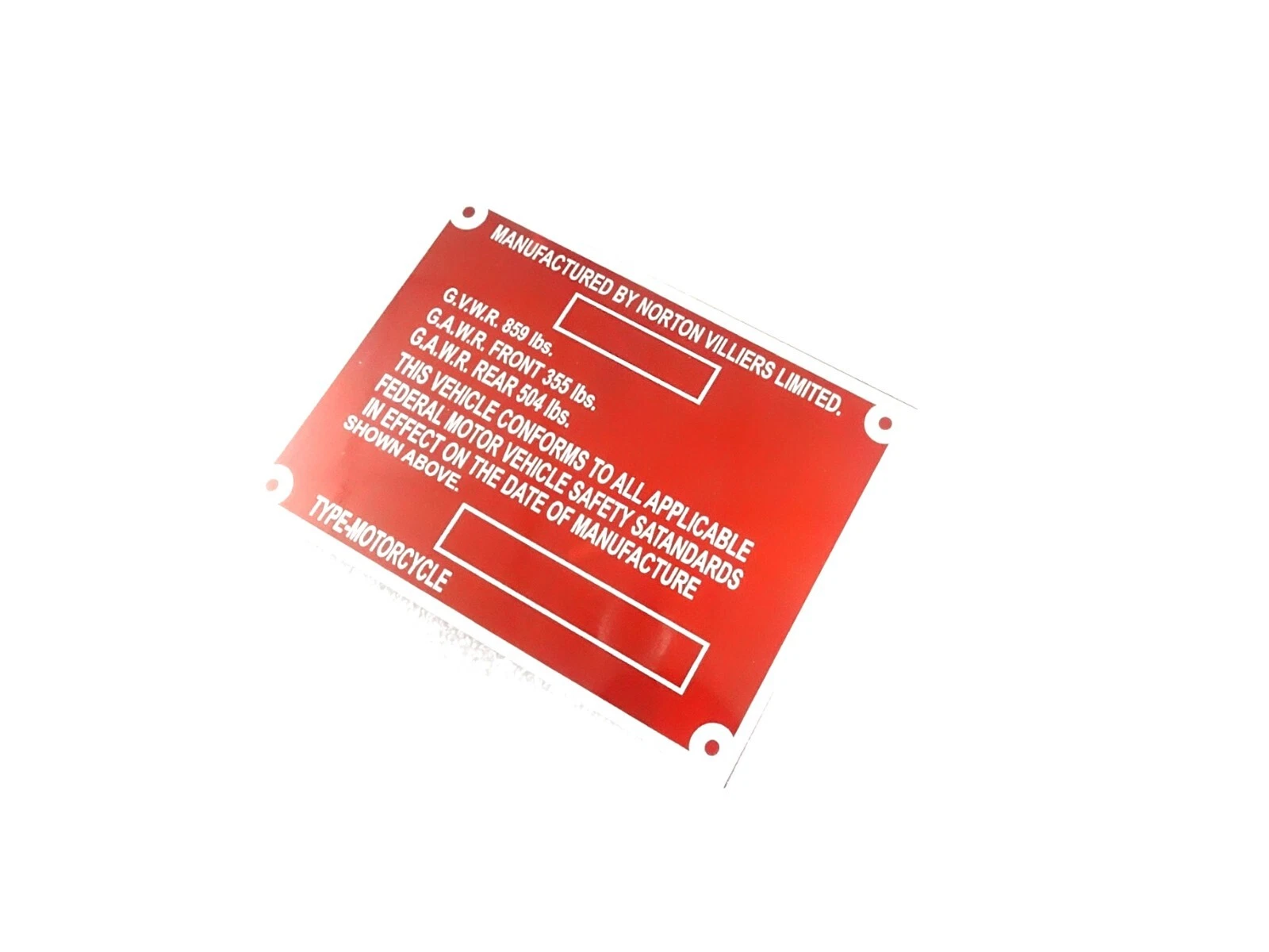 DATA PLATE FITS TO VINTAGE CLASSIC NORTON COMMANDO 750 AND 850 1972-74 #V439-8