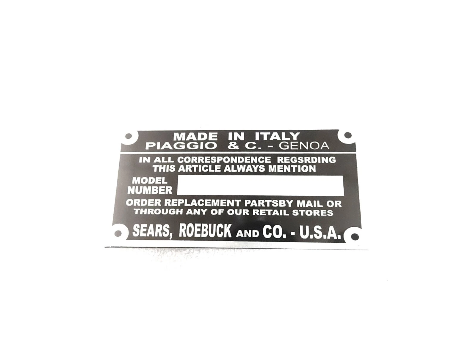 DATA PLATE FITS TO VINTAGE CLASSIC PIAGGIO VESPA SCOOTERS #V441-8