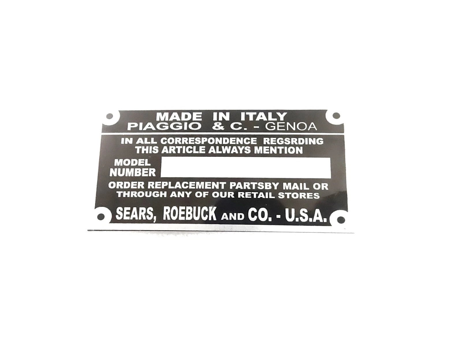 DATA PLATE FITS TO VINTAGE CLASSIC PIAGGIO VESPA SCOOTERS #V441-8