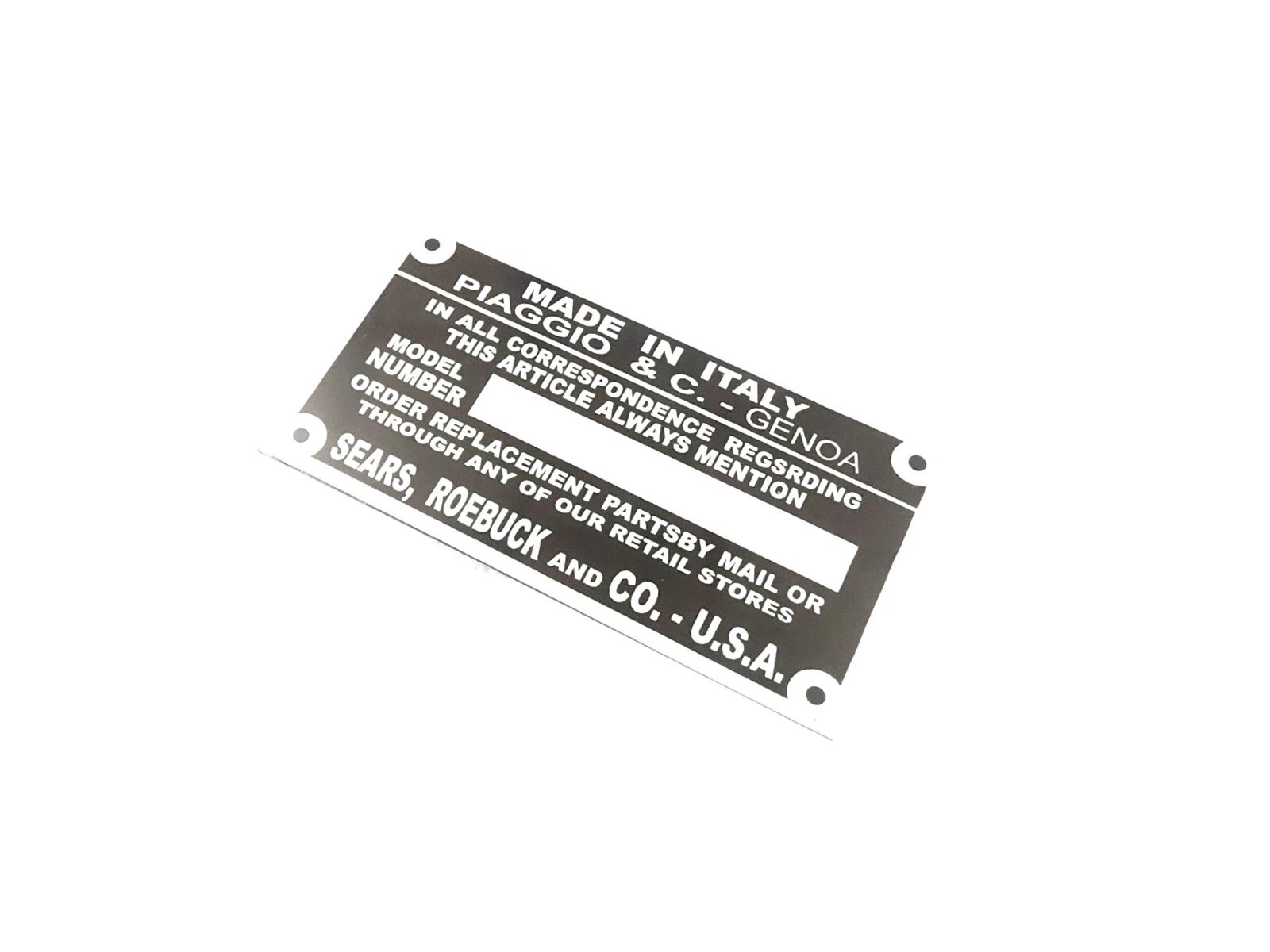 DATA PLATE FITS TO VINTAGE CLASSIC PIAGGIO VESPA SCOOTERS #V441-8