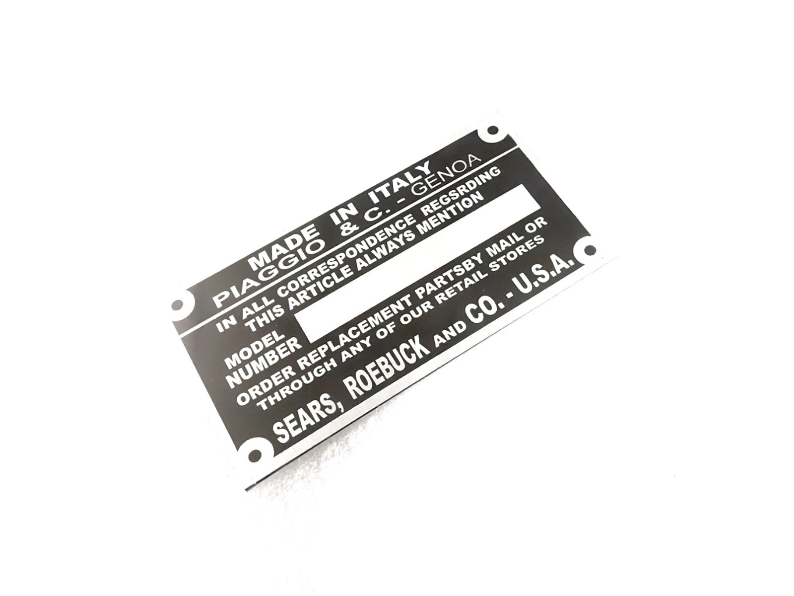 DATA PLATE FITS TO VINTAGE CLASSIC PIAGGIO VESPA SCOOTERS #V441-8