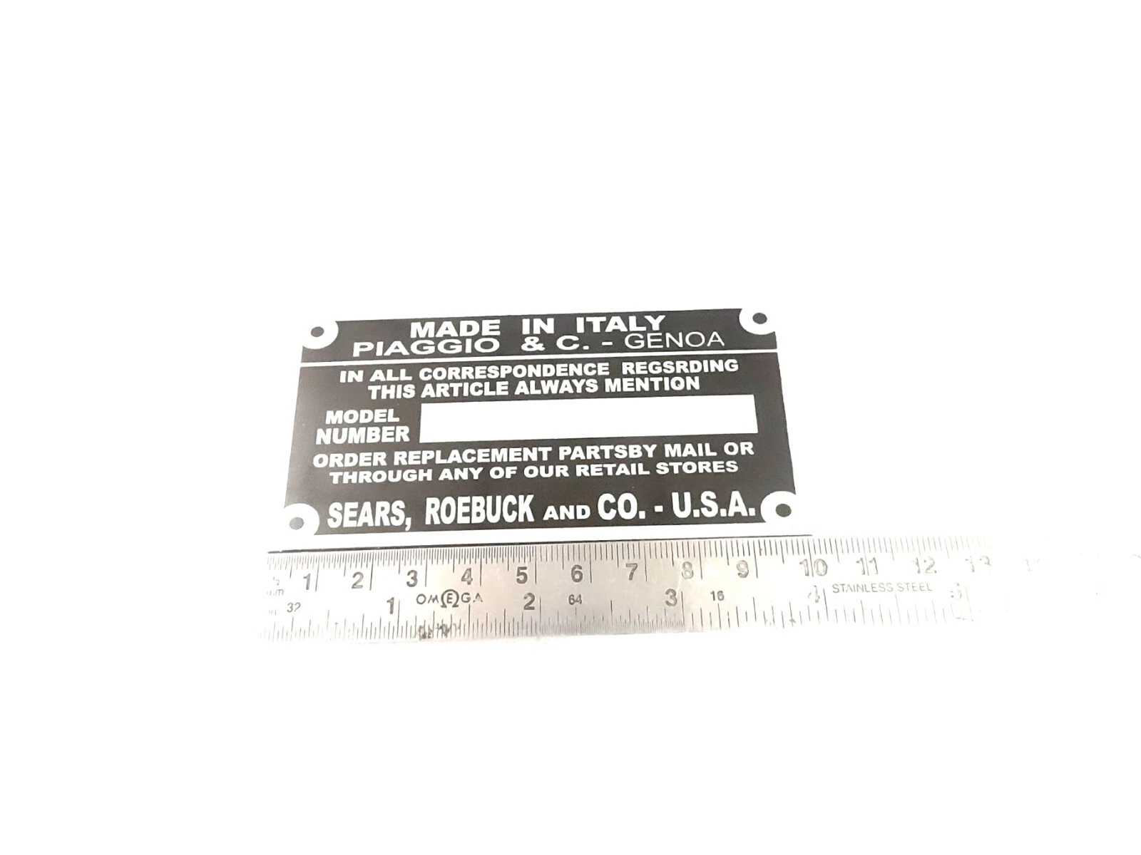 DATA PLATE FITS TO VINTAGE CLASSIC PIAGGIO VESPA SCOOTERS #V441-8