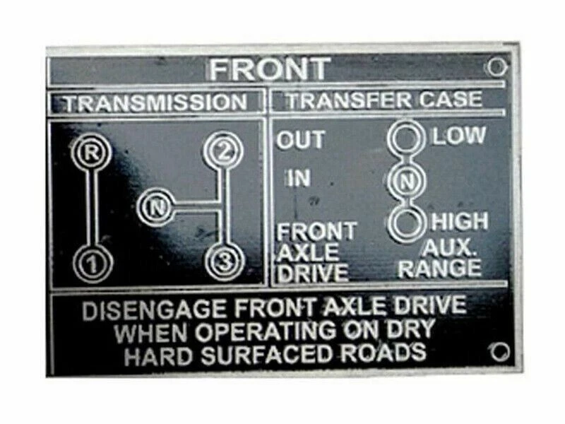 DASH TRANSMISSION CAUTION BRASS MADE DATA PLATE FOR WILLYS JEEP CJ2A CJ3A CJ3B