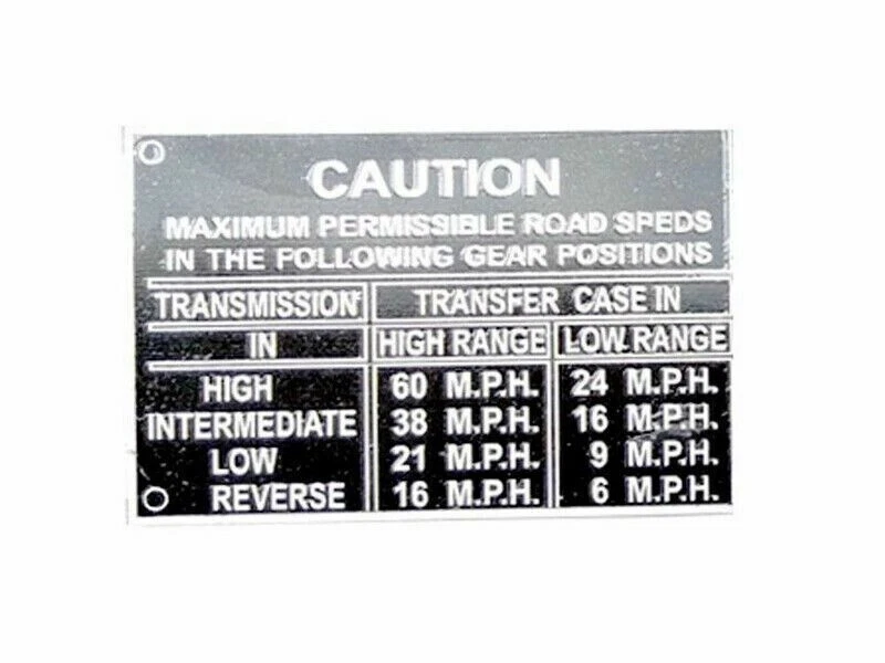 DASH TRANSMISSION CAUTION BRASS MADE DATA PLATE FOR WILLYS JEEP CJ2A CJ3A CJ3B