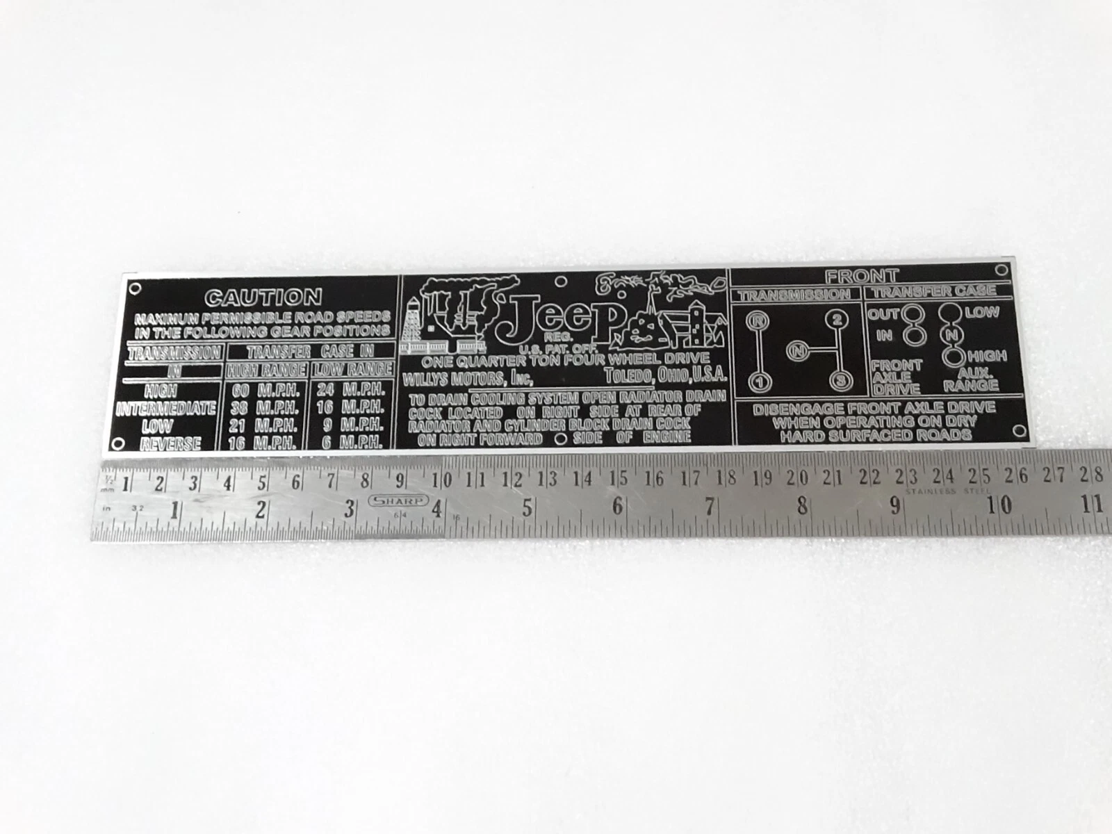 Dash Data Plate Fits Willys Jeep CJ2A CJ3A CJ3B (P88) #15B17
