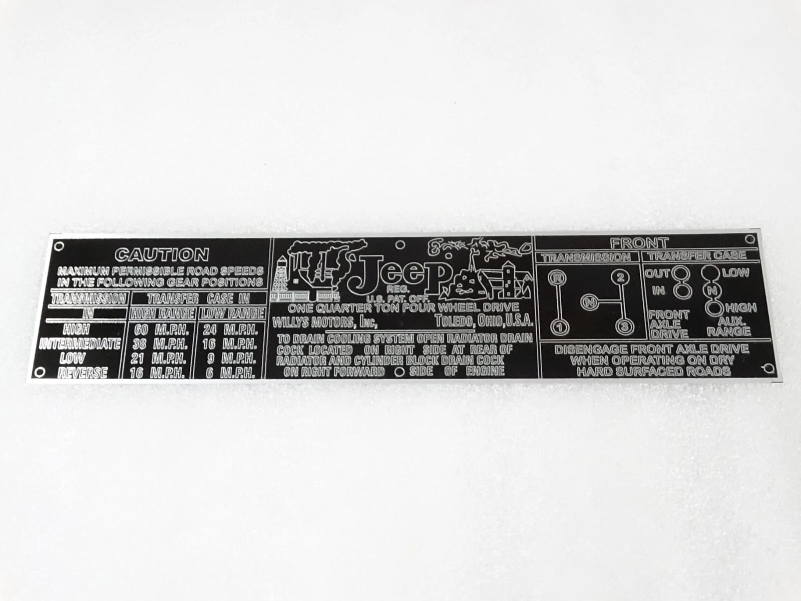 Dash Data Plate Fits Willys Jeep CJ2A CJ3A CJ3B (P88) #15B17