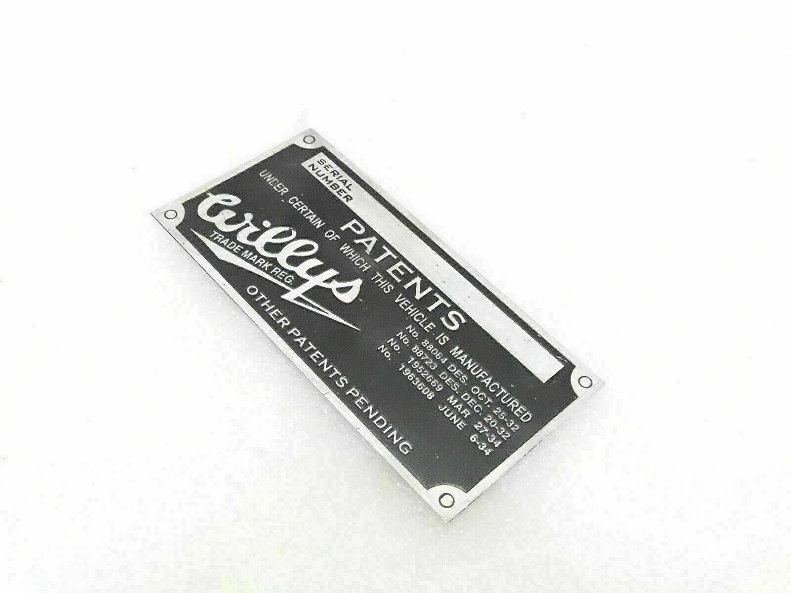 FOR New WILLYS JEEP DATA PLATE ALUMINIUM #B27