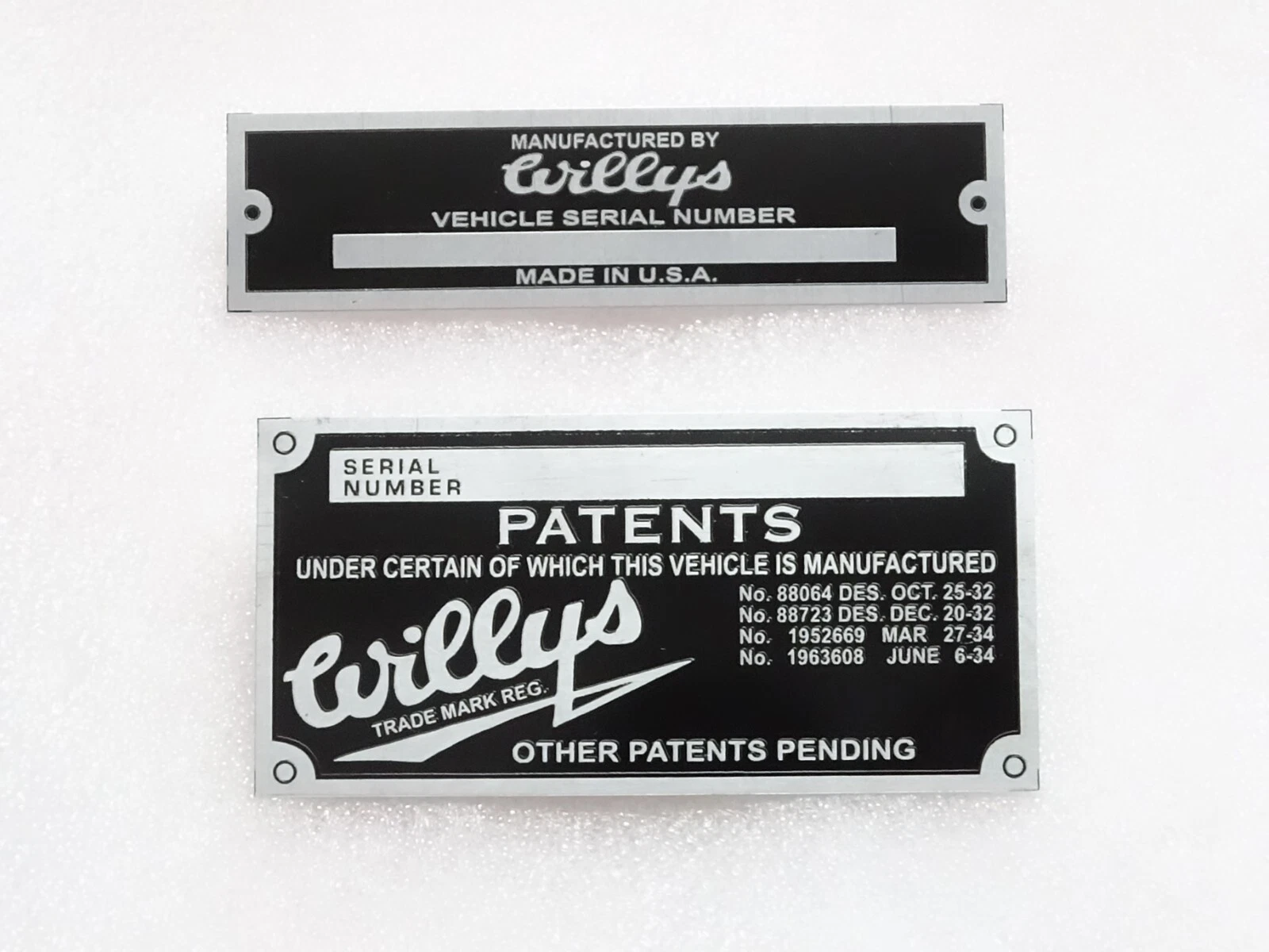 Vehicle Serial Number Data Patents Plate Aluminum For Jeeps Willys #21A12