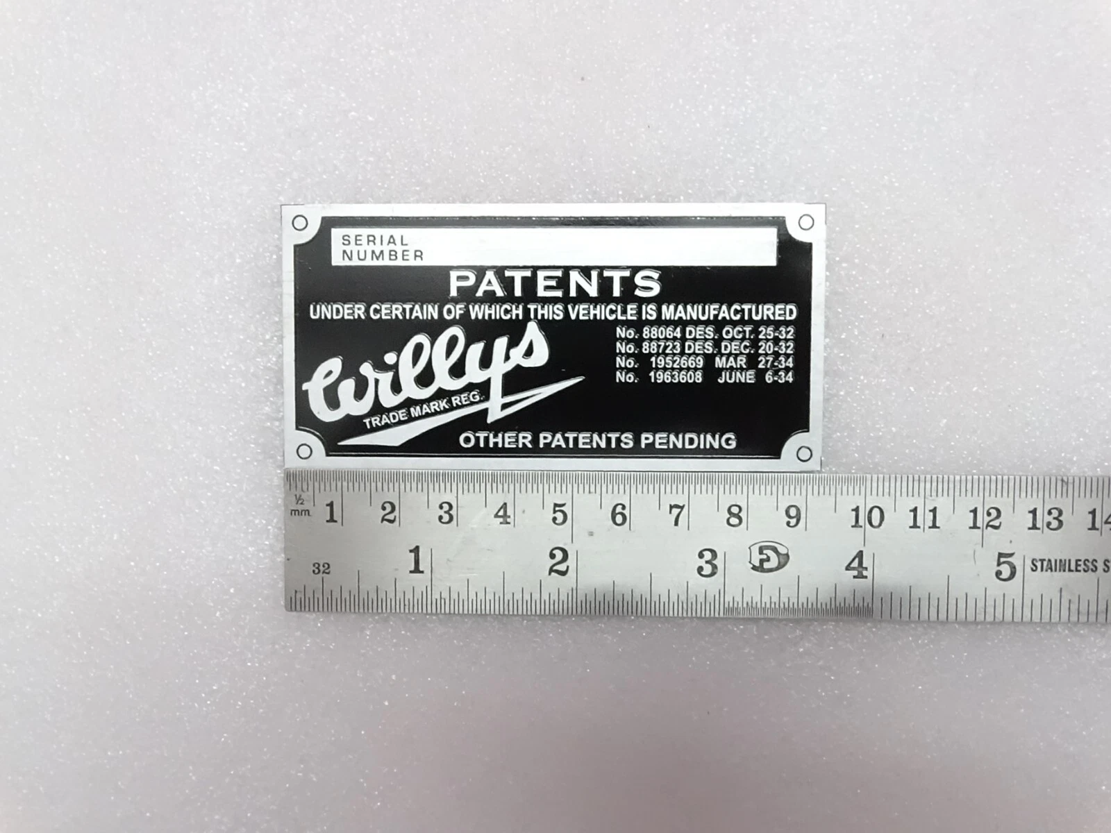 Vehicle Serial Number Data Patents Plate Aluminum For Jeeps Willys #21A12