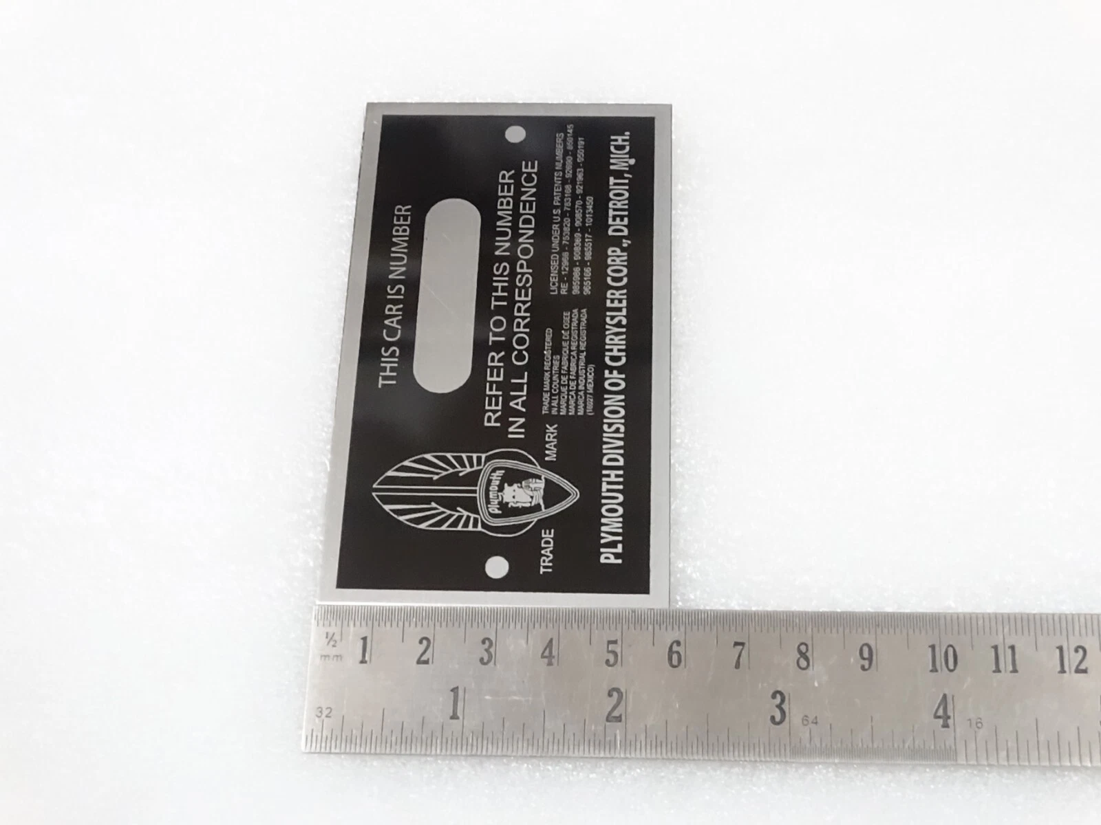 DATA PLATE FITS TO VINTAGE PLYYMOUTH EARLY CAR MODEL SMALL VERSION #V213-7