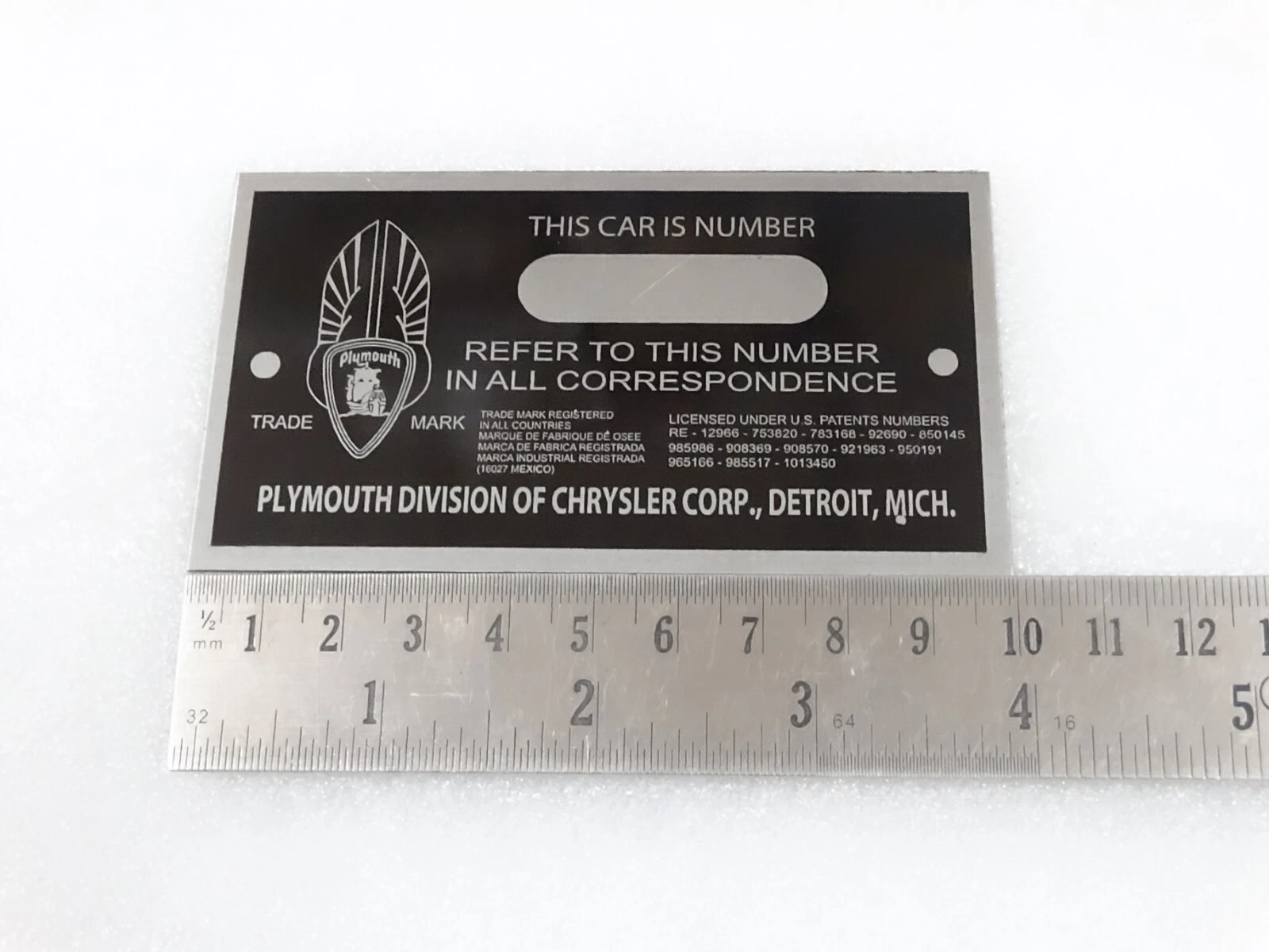 DATA PLATE FITS TO VINTAGE PLYYMOUTH EARLY CAR MODEL SMALL VERSION #V213-7