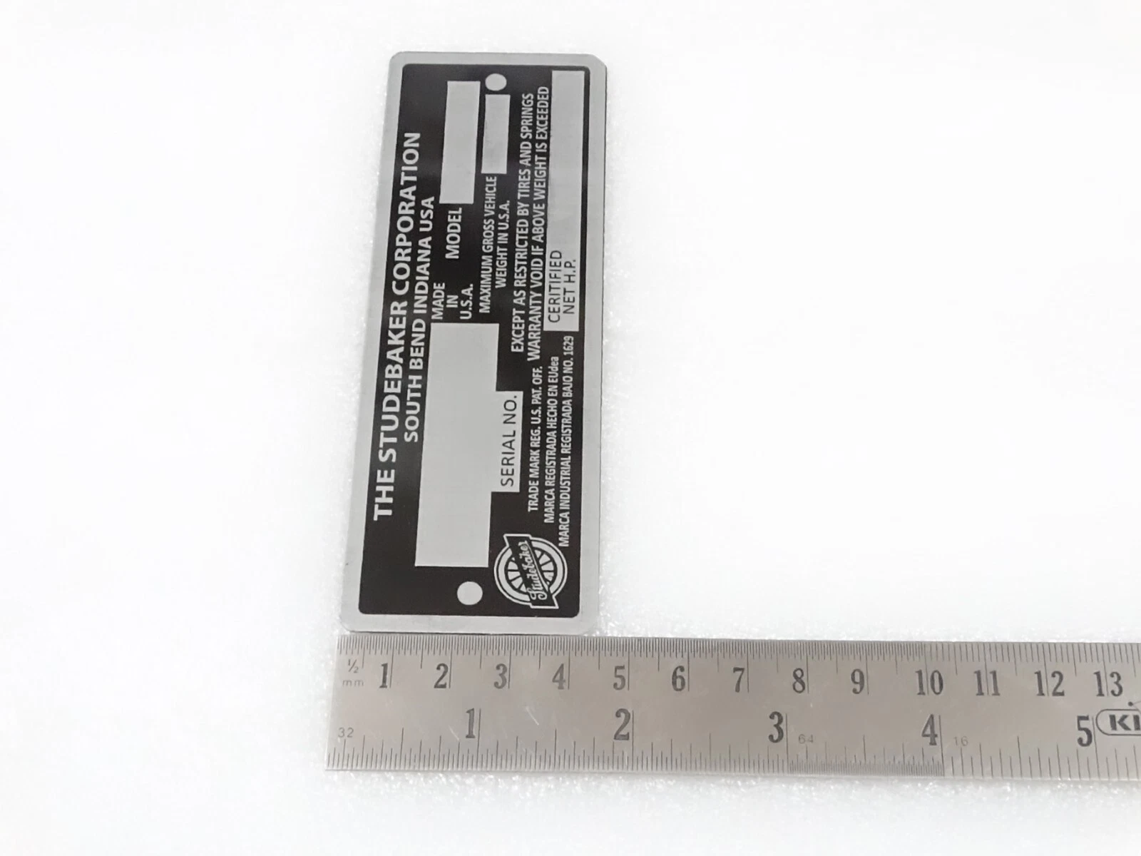 DATA PLATE FITS TO VINTAGE STUDEBAKER MODEL SOUTH BEND INDIANA USA #V215-7