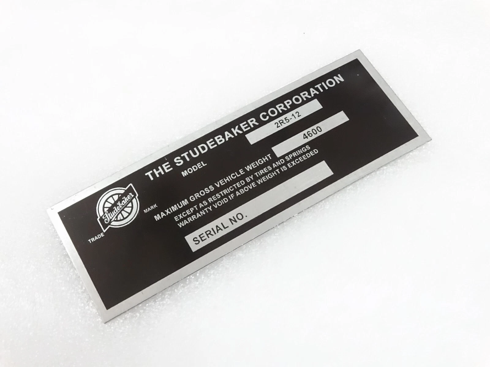 DATA PLATE FOR VINTAGE STUDEBAKER PICKUP TRUCK 1949 ONWARDS #V241-7