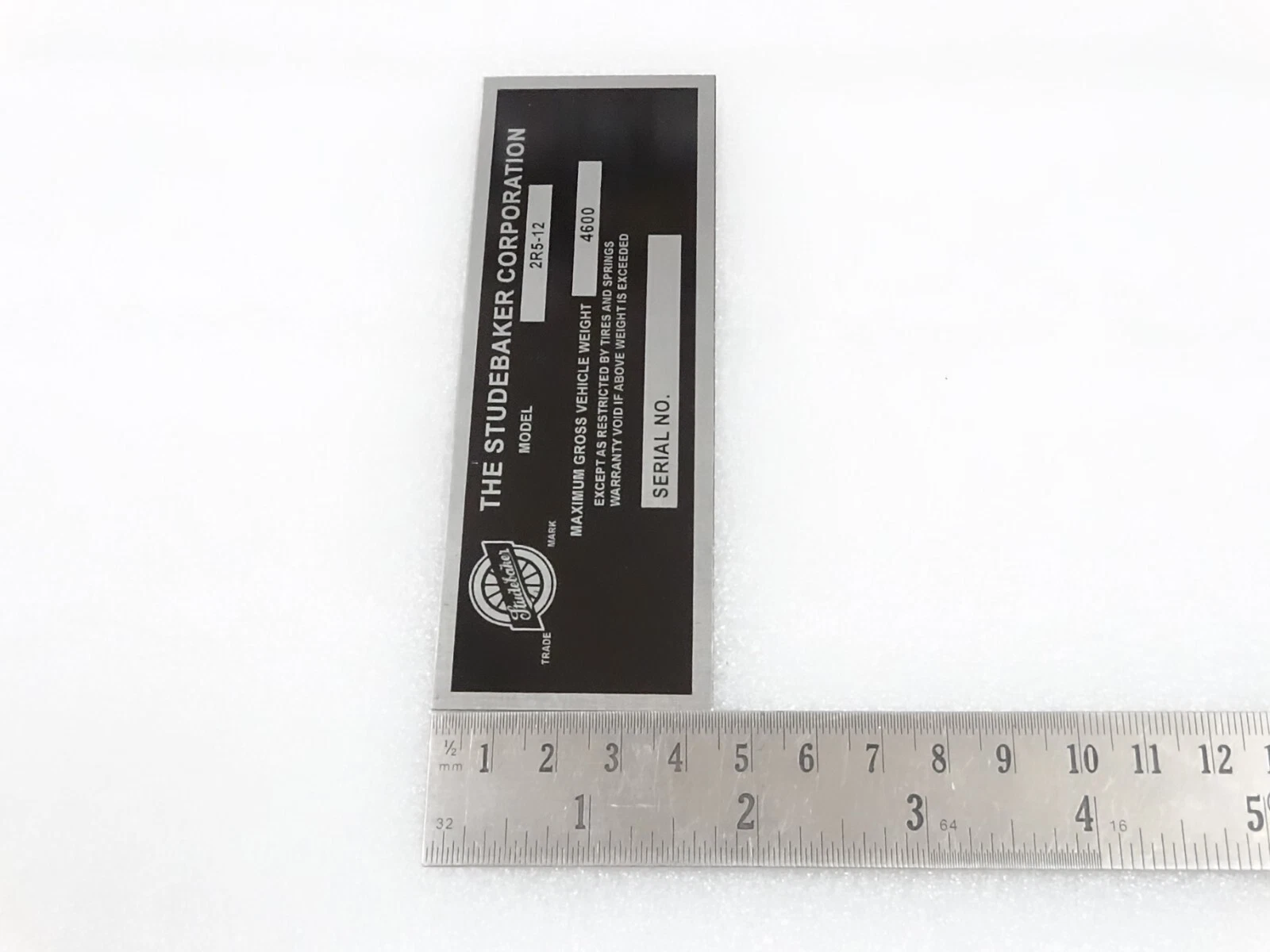 DATA PLATE FOR VINTAGE STUDEBAKER PICKUP TRUCK 1949 ONWARDS #V241-7