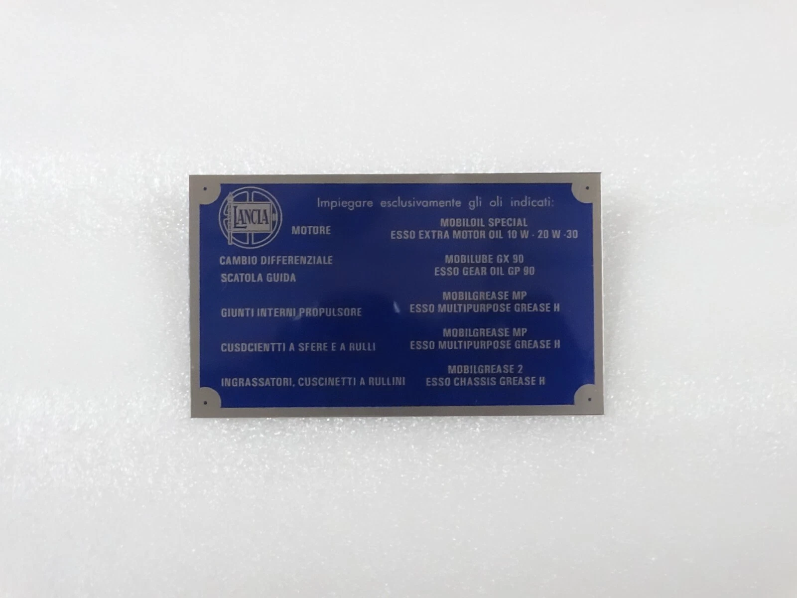 DATA PLATE FOR TYPENSCHILD LANCIA AURELIA FULVIA FLAMINIA FLAVIA OLSORTEN B-WARE