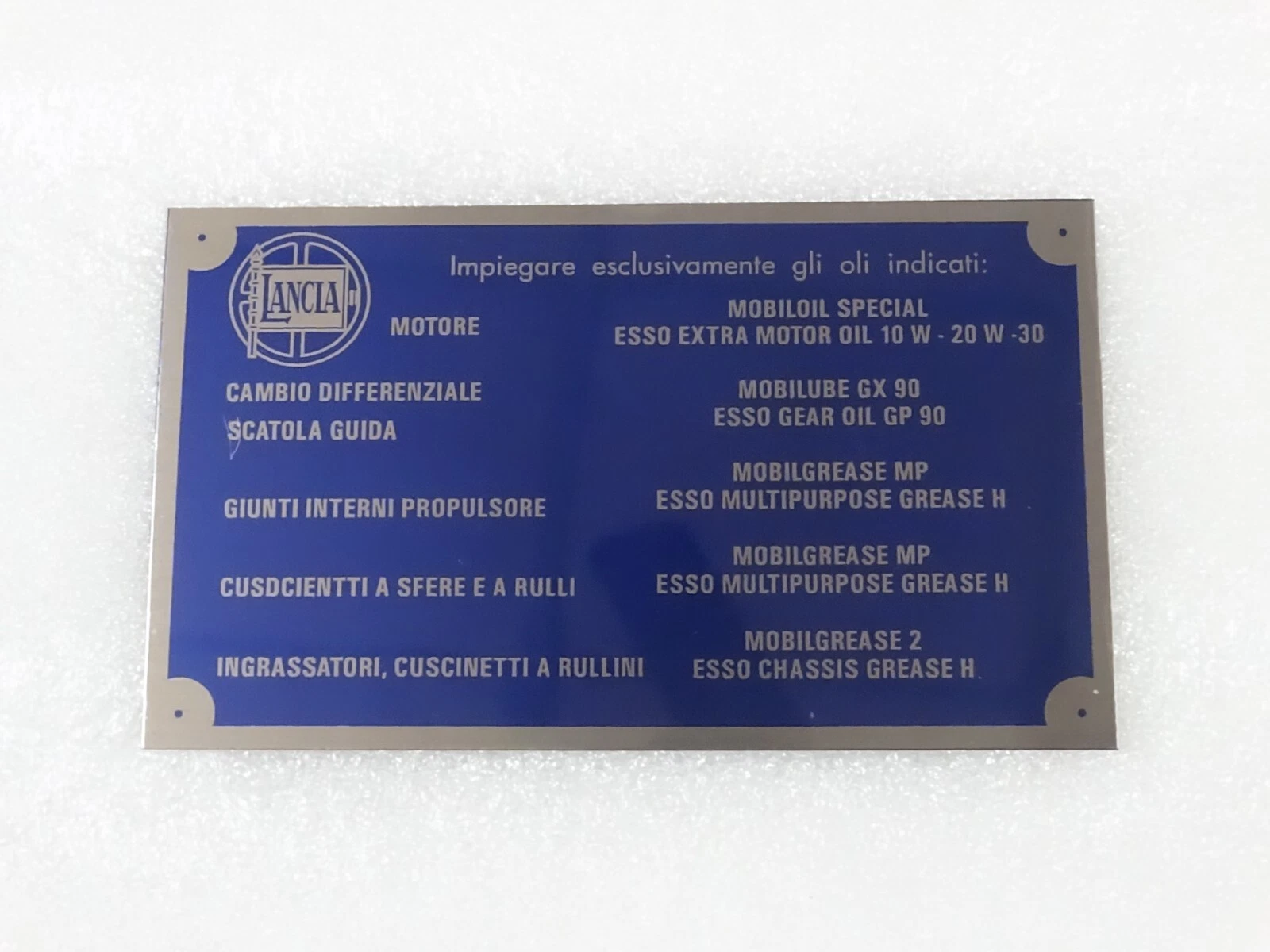 DATA PLATE FOR TYPENSCHILD LANCIA AURELIA FULVIA FLAMINIA FLAVIA OLSORTEN B-WARE