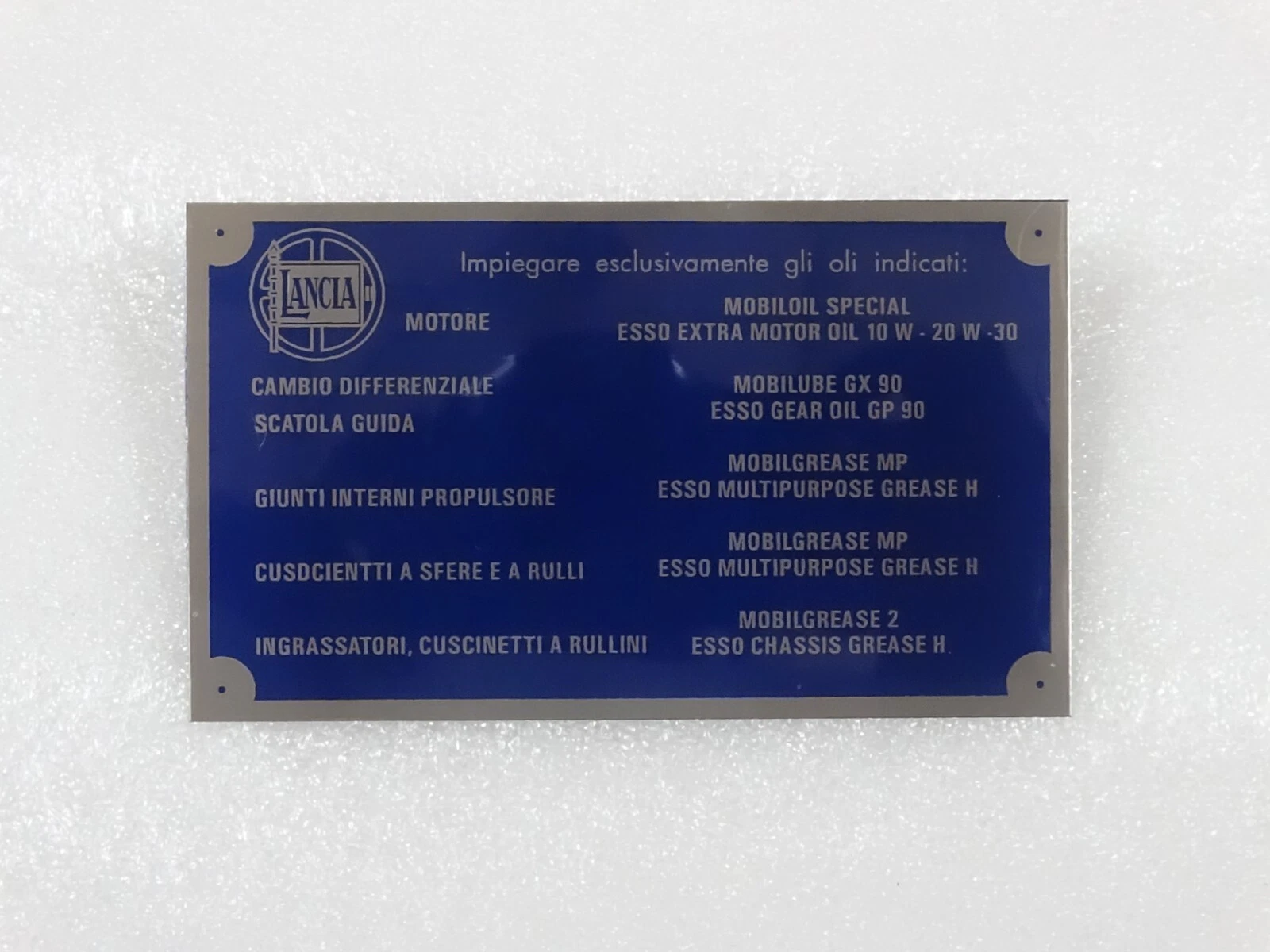 DATA PLATE FOR TYPENSCHILD LANCIA AURELIA FULVIA FLAMINIA FLAVIA OLSORTEN B-WARE