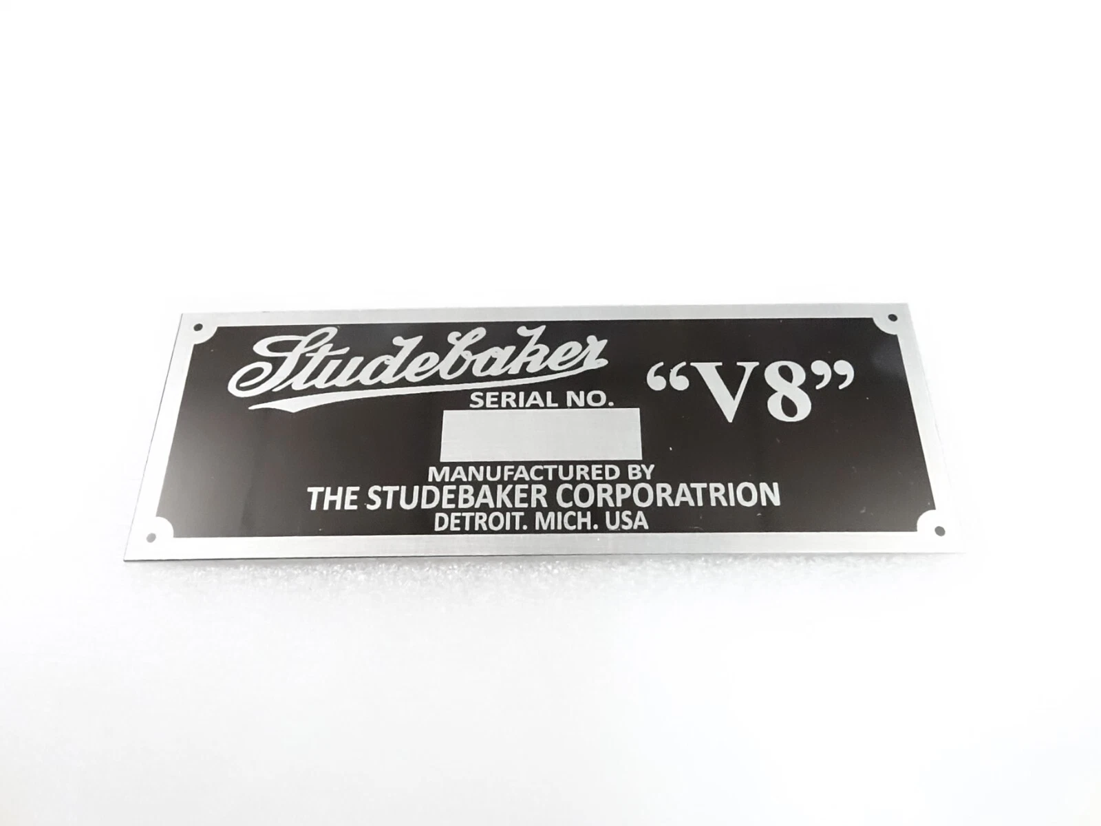 DATA PLATE FOR VINTAGE STUDBAKER V8 MODEL #V285-8