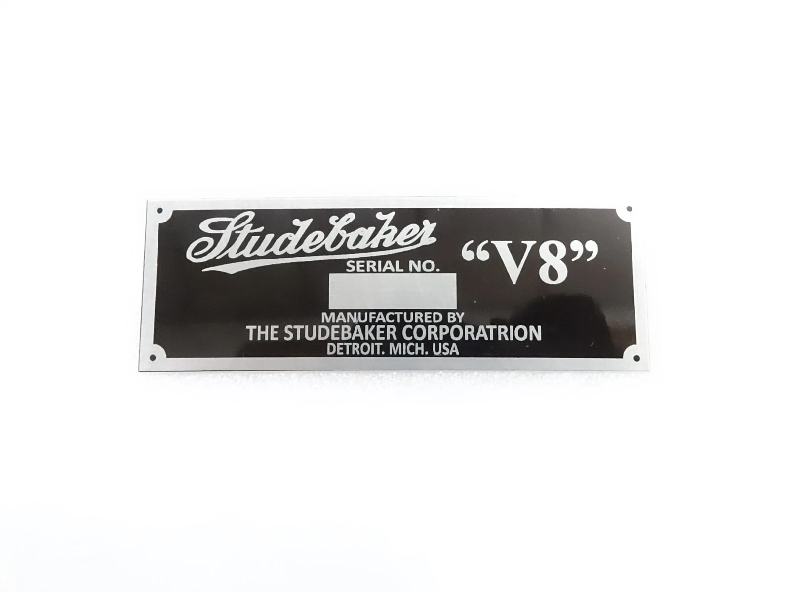 DATA PLATE FOR VINTAGE STUDBAKER V8 MODEL #V285-8