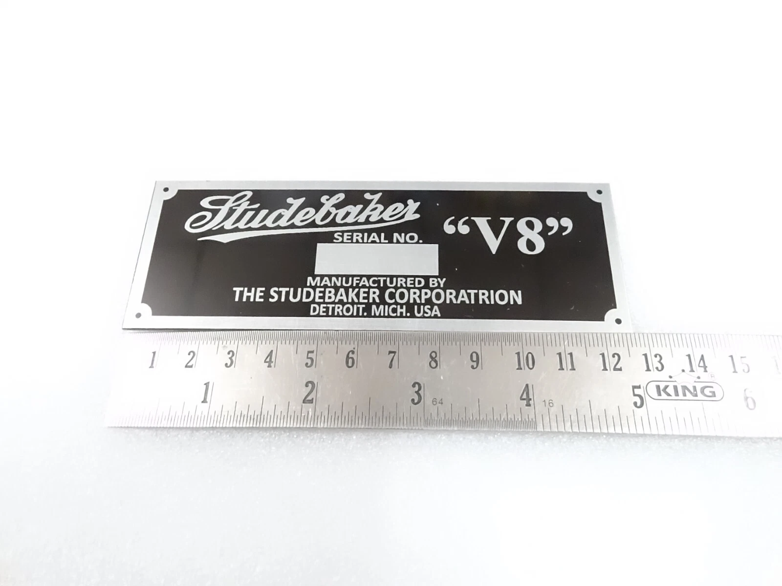 DATA PLATE FOR VINTAGE STUDBAKER V8 MODEL #V285-8
