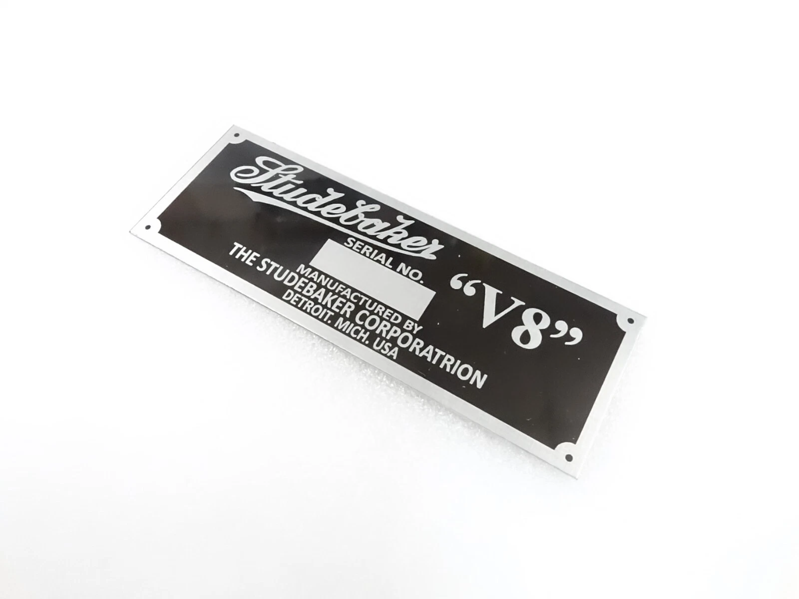 DATA PLATE FOR VINTAGE STUDBAKER V8 MODEL #V285-8