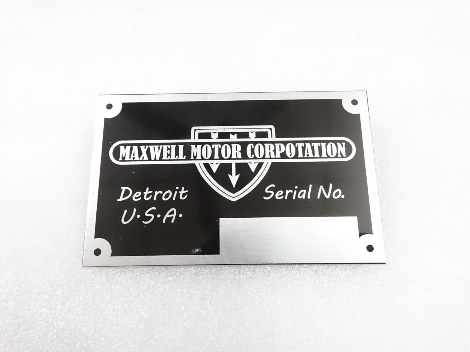 DATA PLATE FITS TO MAXWELL MOTOR CORPORATON ONE TON TRUCK 1916-19 #V293-8