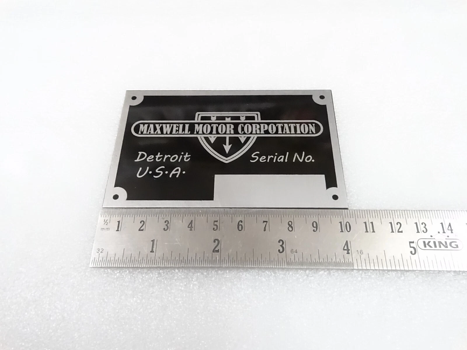DATA PLATE FITS TO MAXWELL MOTOR CORPORATON ONE TON TRUCK 1916-19 #V293-8