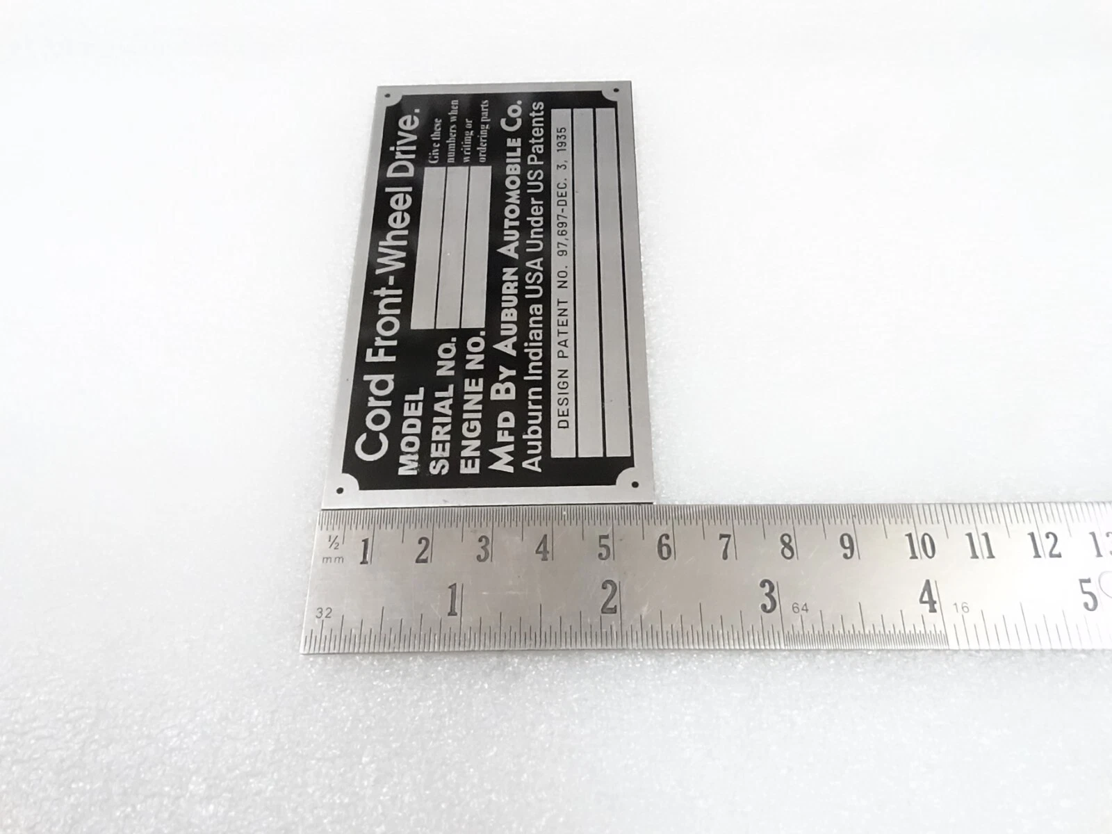 DATA PLATE FITS TO CORD FRONT WHEEL DRIVE 1936 #V295-8
