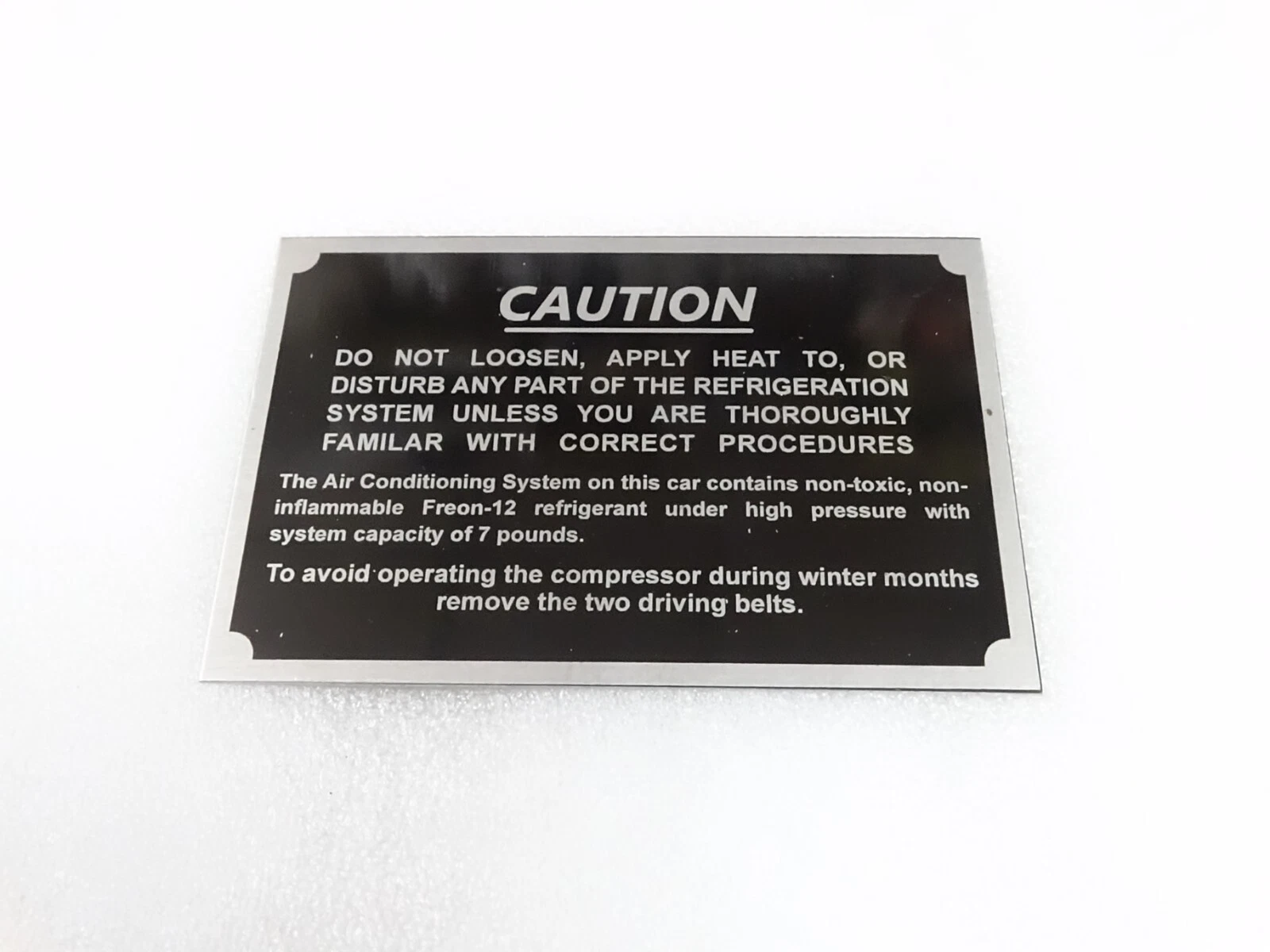 DATA PLATE FOR PACKARD AIR CONDITIONER CAUTION PLATE 1950-58