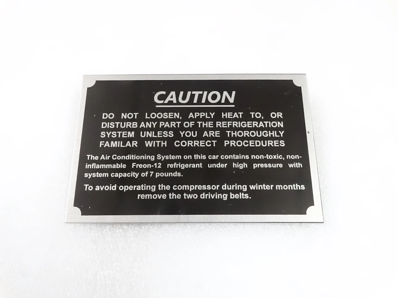 DATA PLATE FOR PACKARD AIR CONDITIONER CAUTION PLATE 1950-58