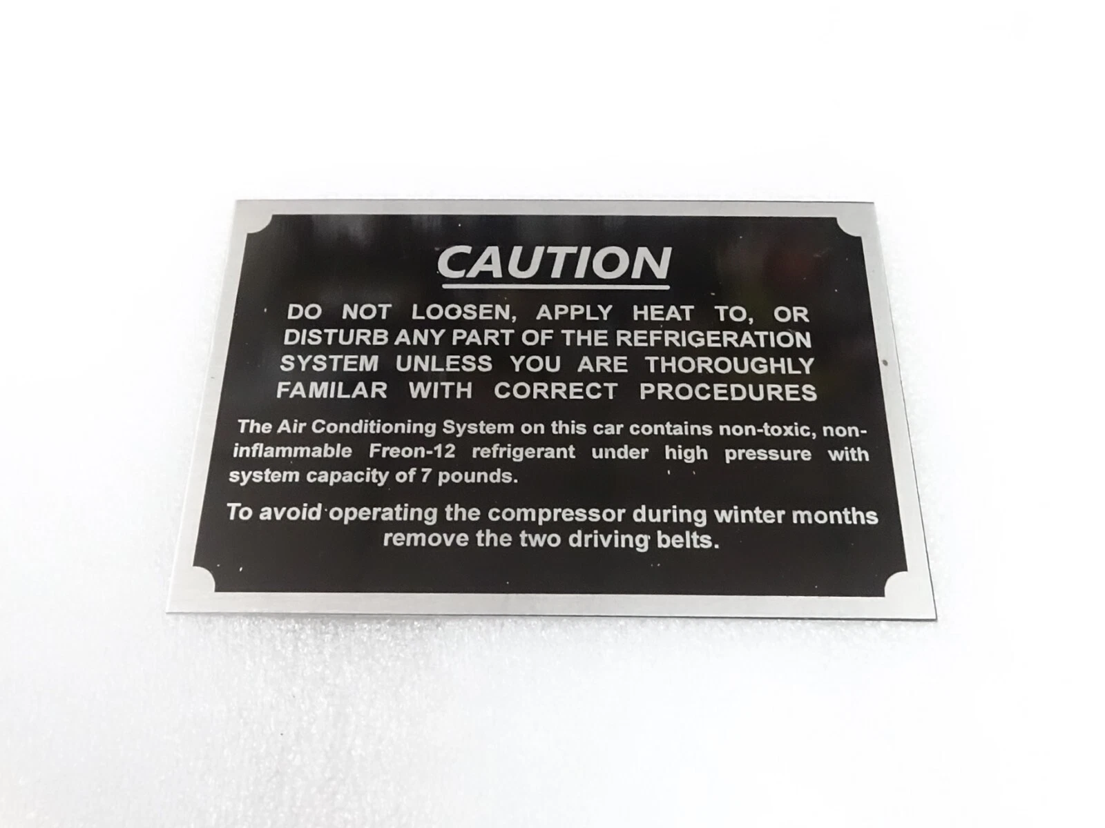 DATA PLATE FOR PACKARD AIR CONDITIONER CAUTION PLATE 1950-58