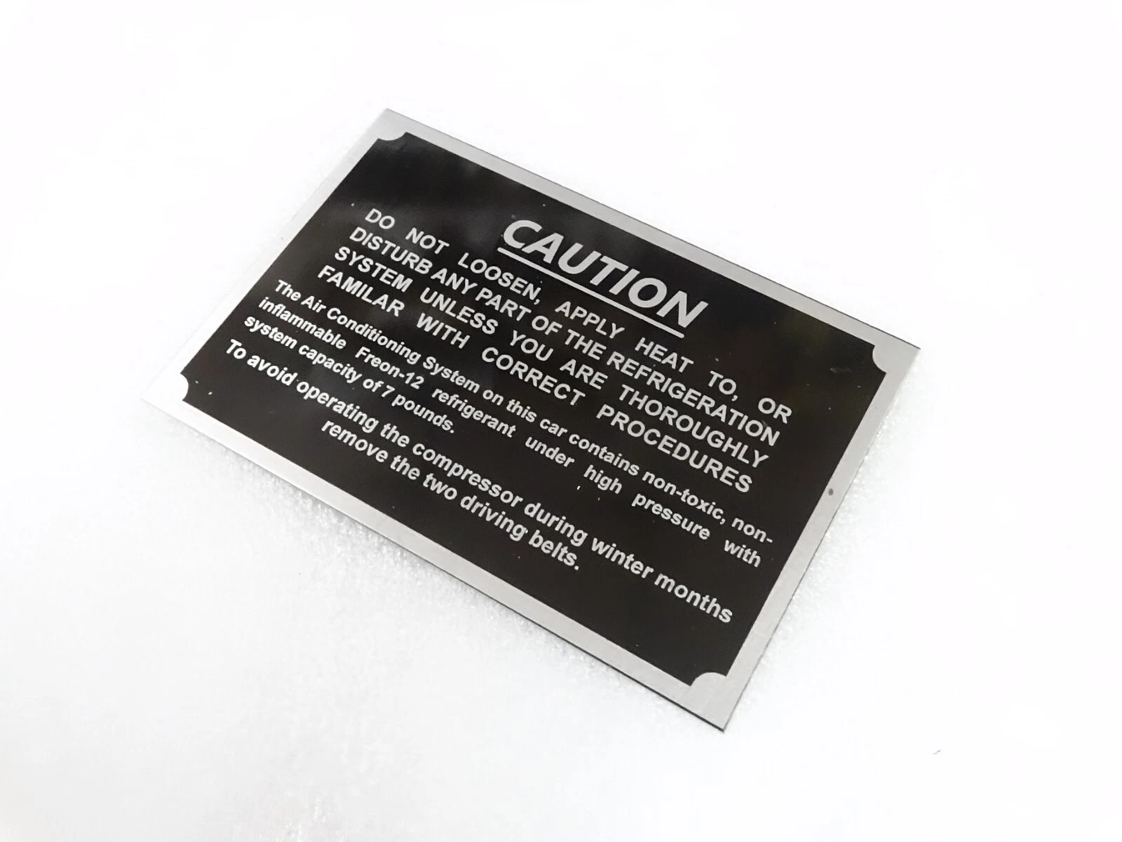 DATA PLATE FOR PACKARD AIR CONDITIONER CAUTION PLATE 1950-58