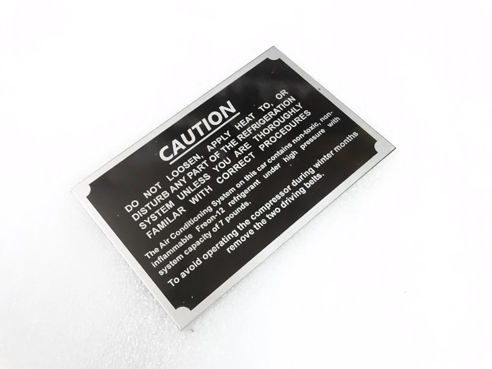 DATA PLATE FOR PACKARD AIR CONDITIONER CAUTION PLATE 1950-58
