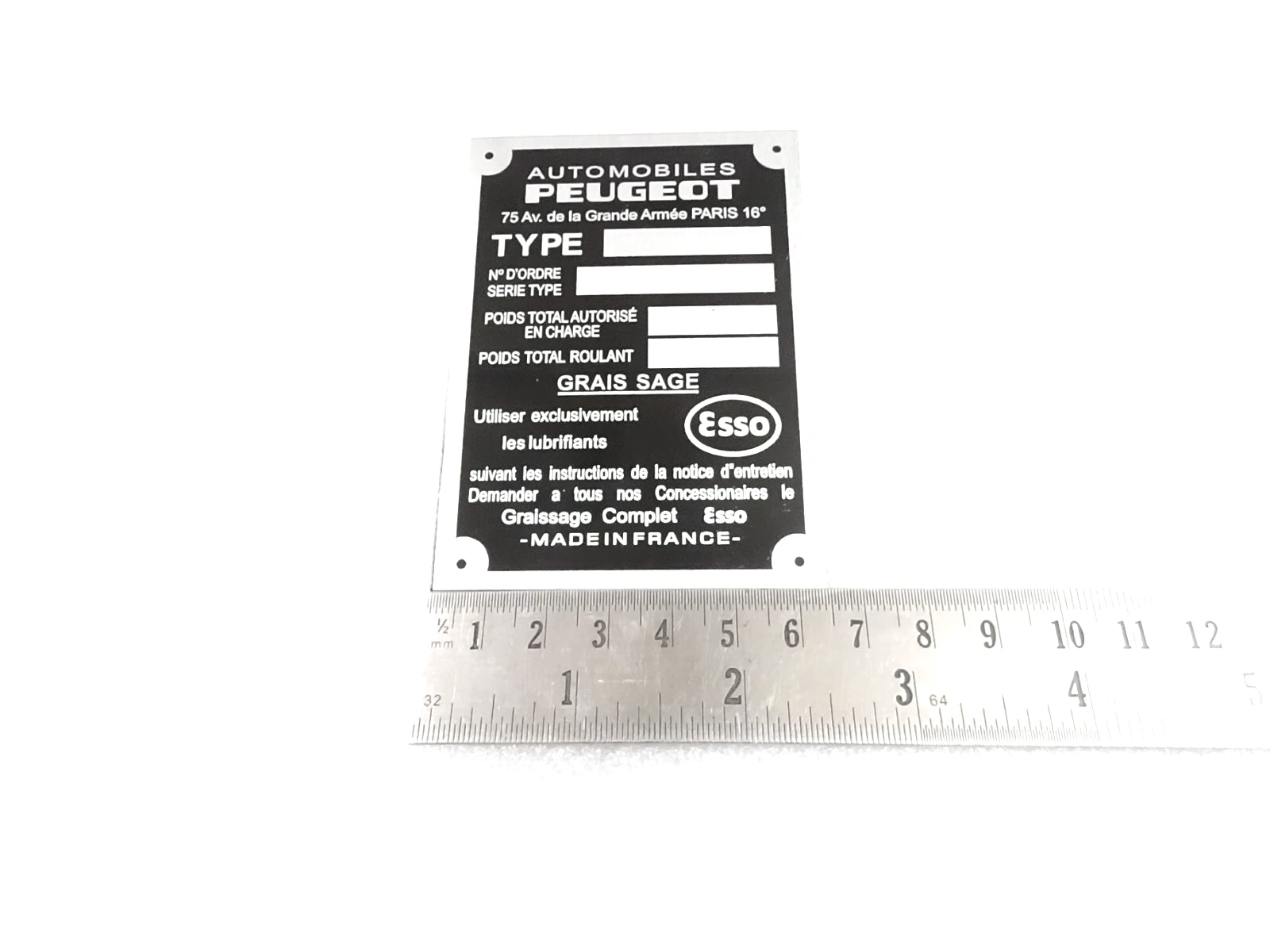 DATA PLATE FITS TO VINTAGE PEUGEOT ESSO 404 TARGA #328-8