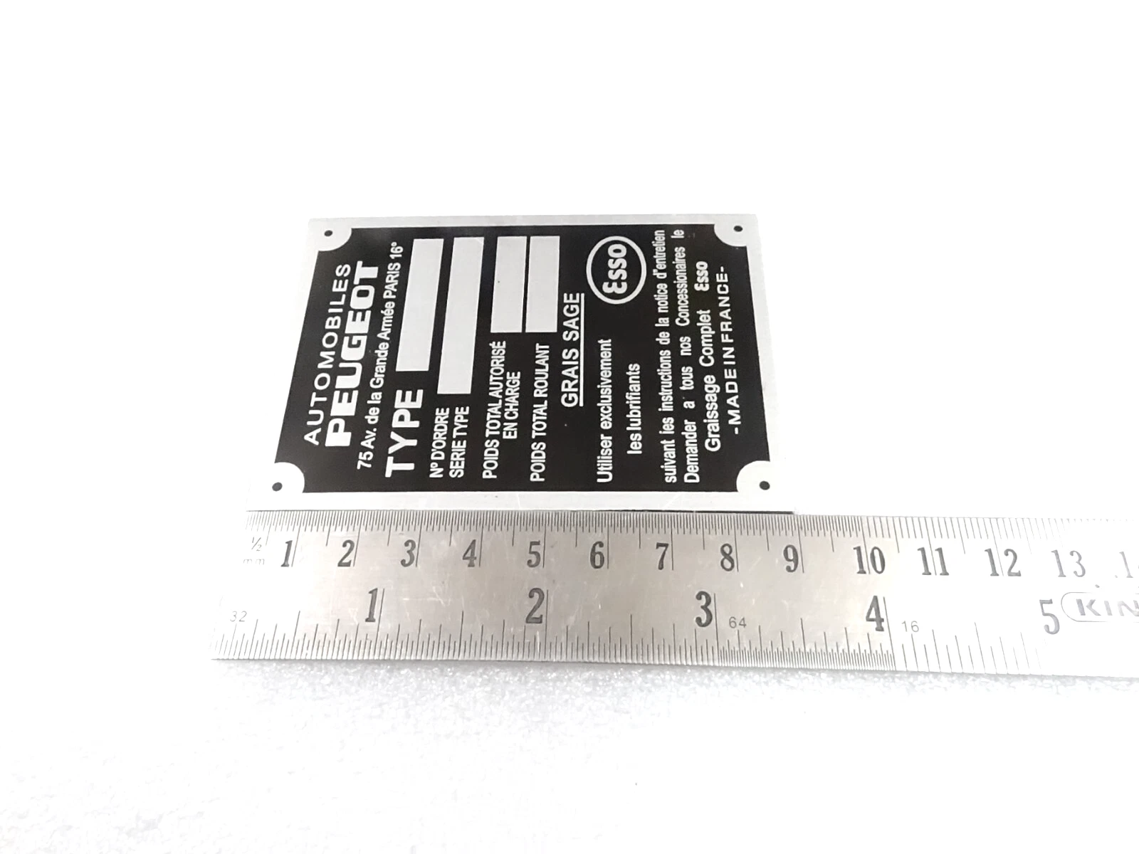 DATA PLATE FITS TO VINTAGE PEUGEOT ESSO 404 TARGA #328-8